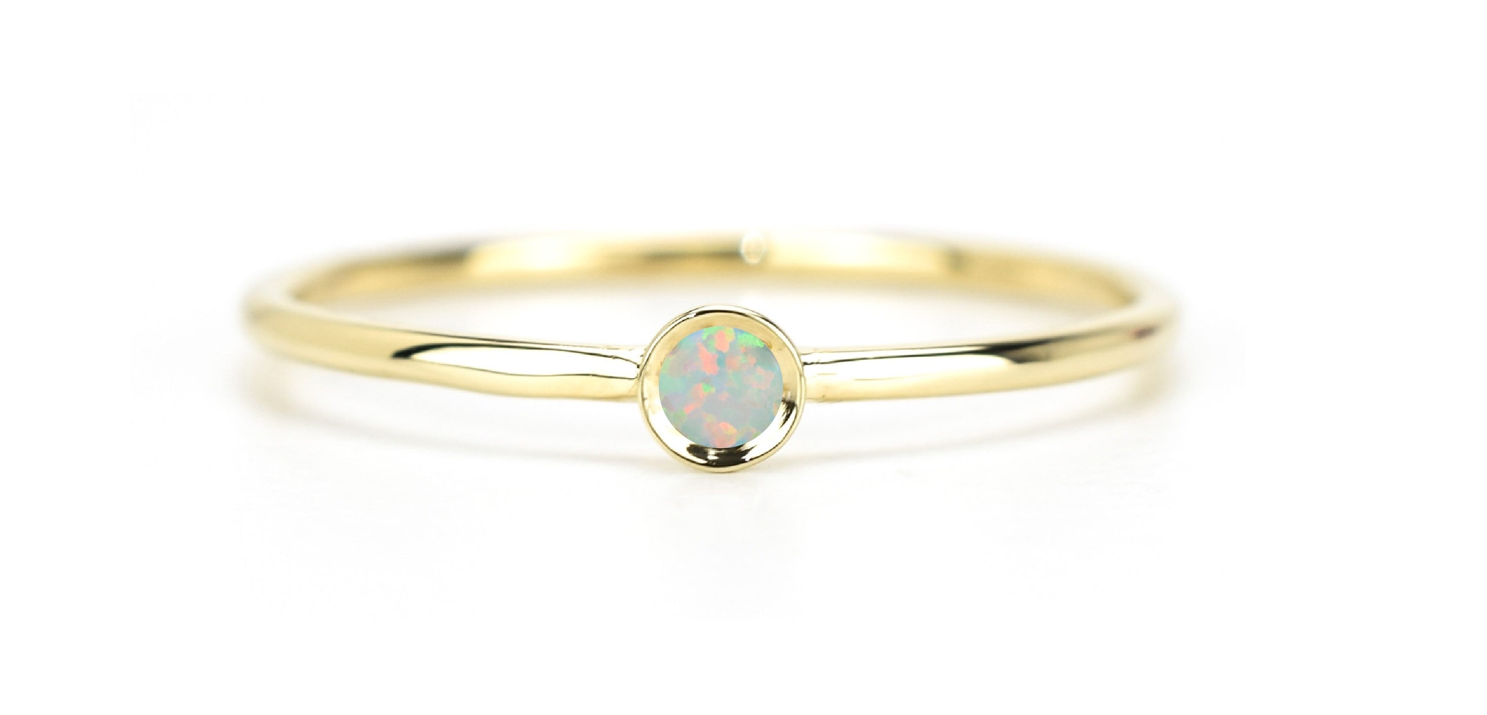 Aanschuifring goud, opaal gouden ring, 14k aanschuifring opaal