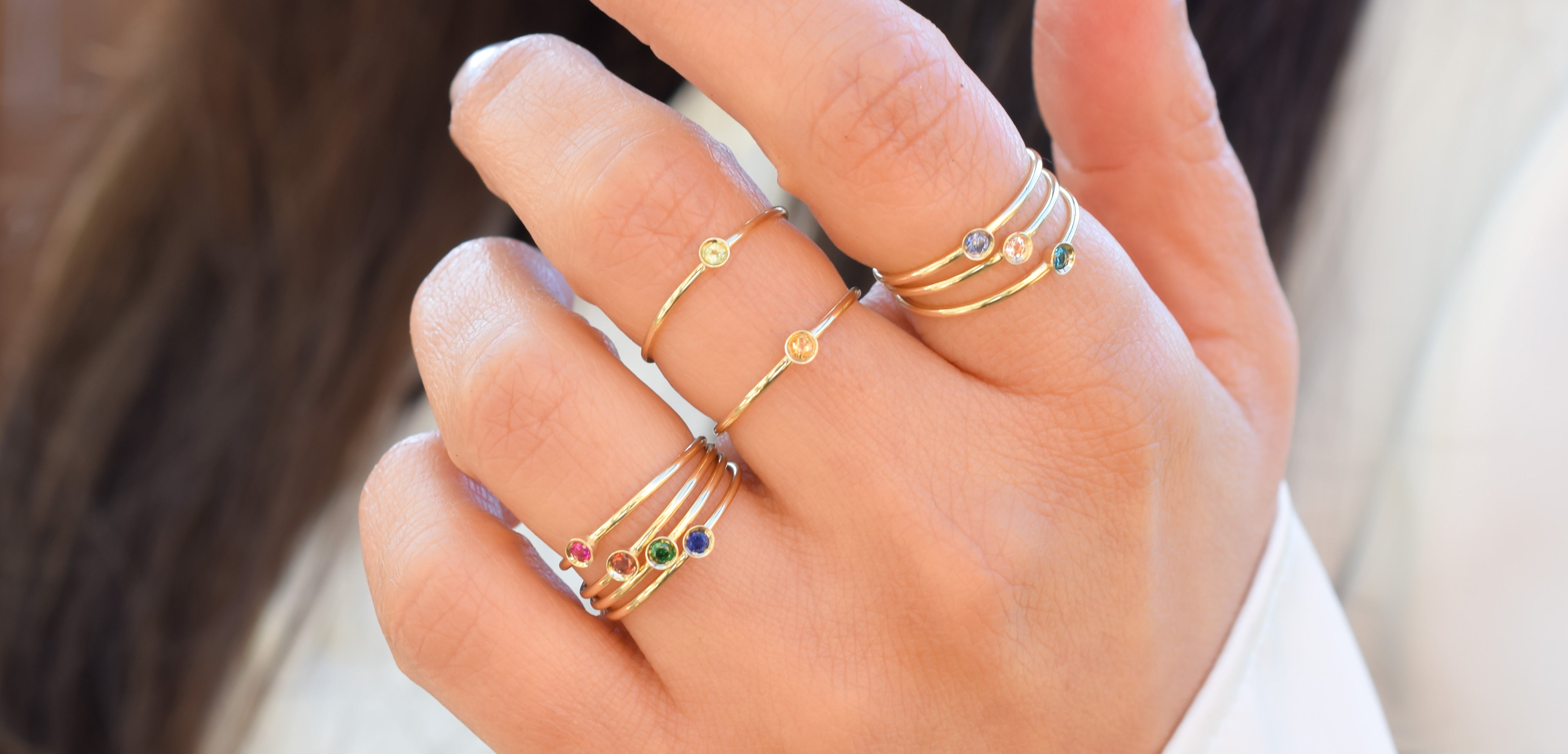 Ring saffier goud, aanschuifring saffier, 14k ring saffier
