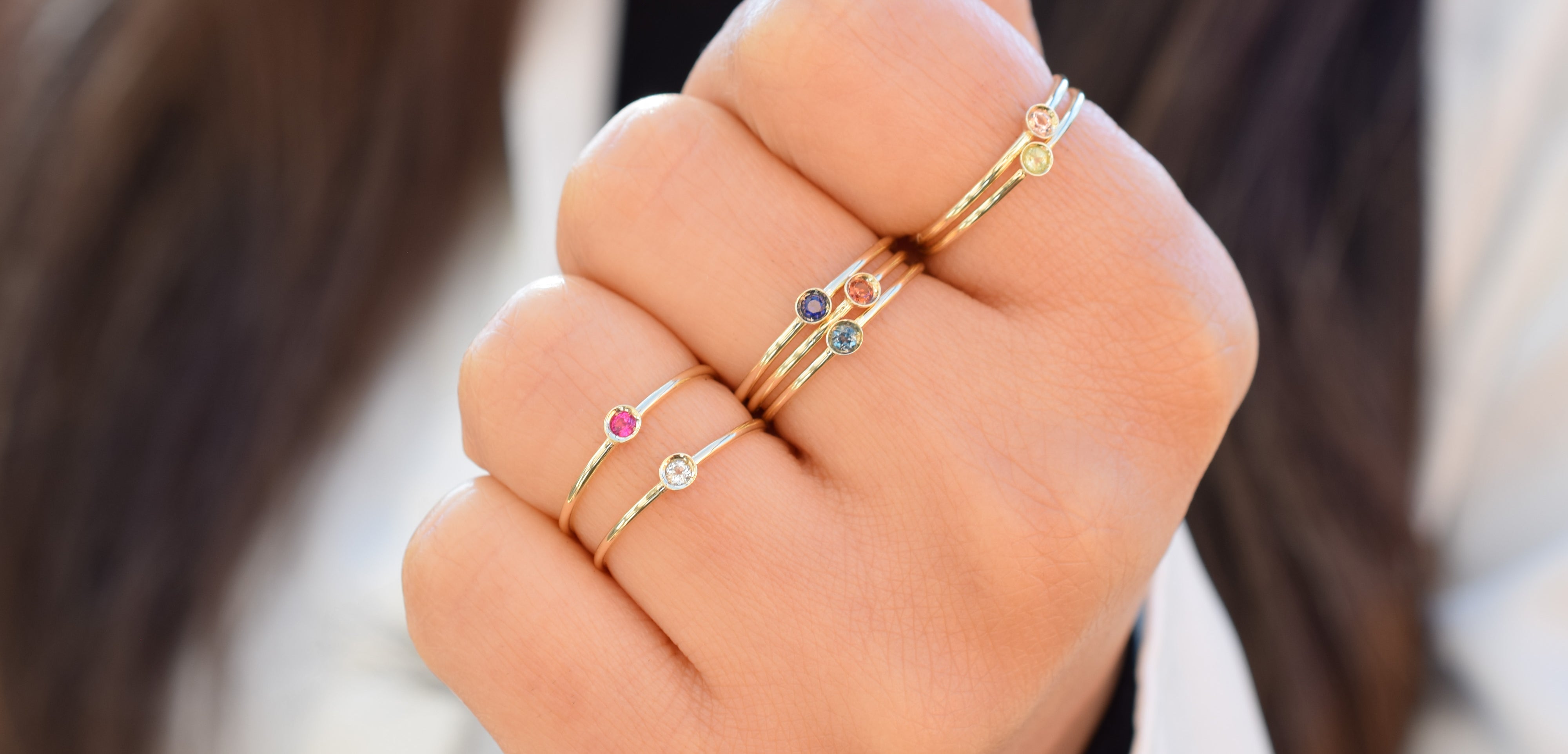 Ring saffier goud, aanschuifring saffier, 14k ring saffier