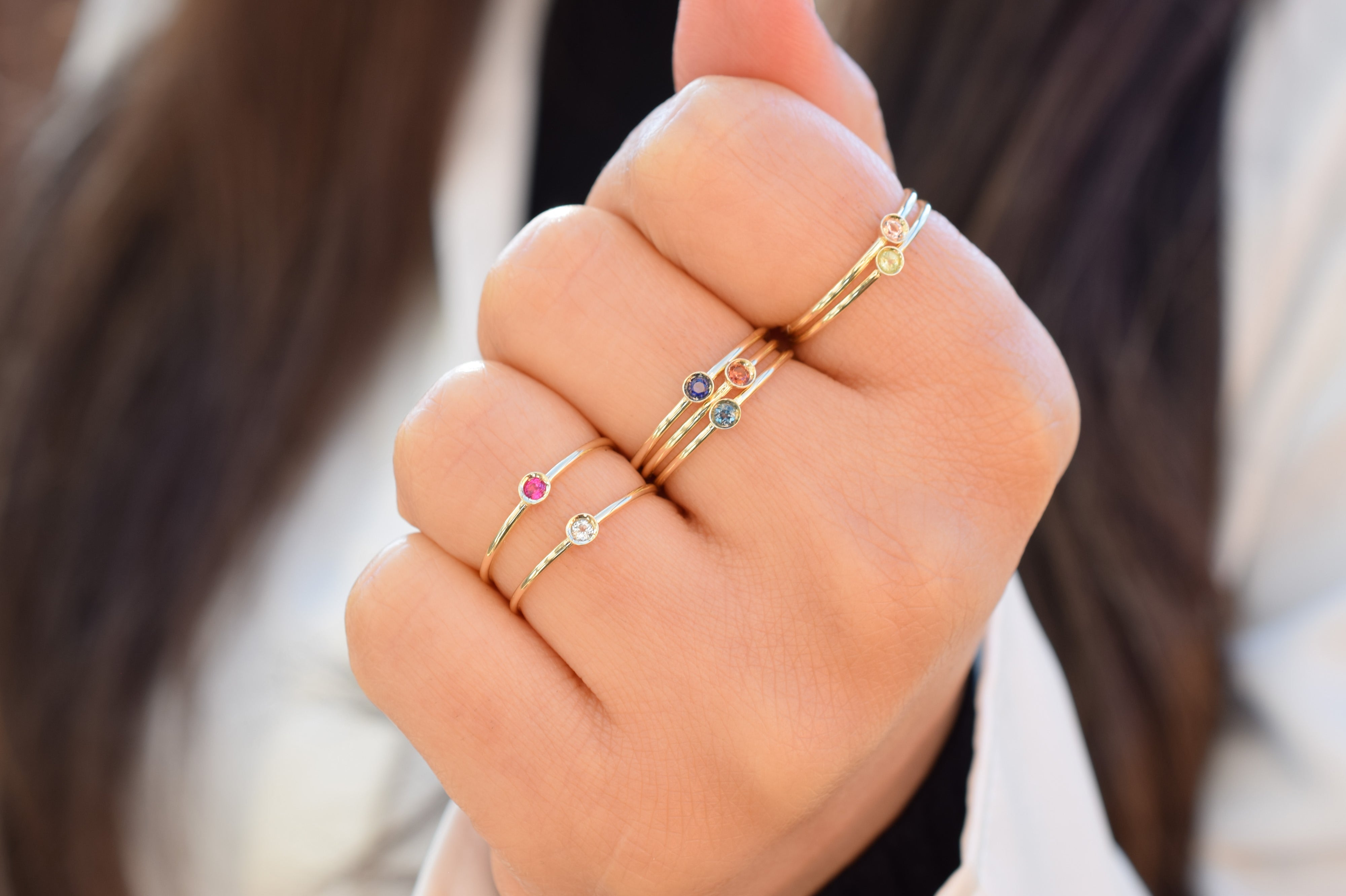 Ring saffier goud, aanschuifring saffier, 14k ring saffier