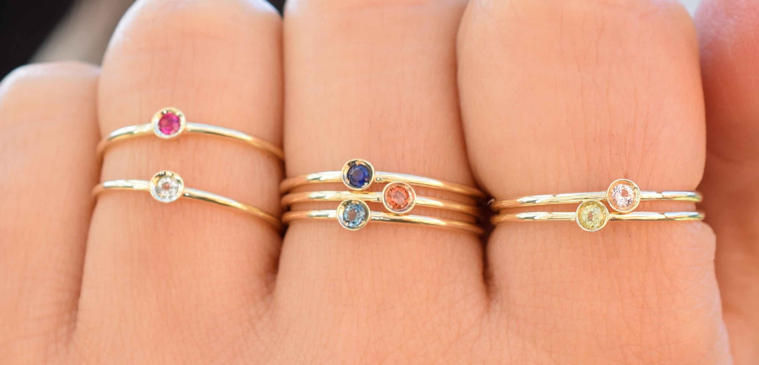 Ring saffier goud, aanschuifring saffier, 14k ring saffier