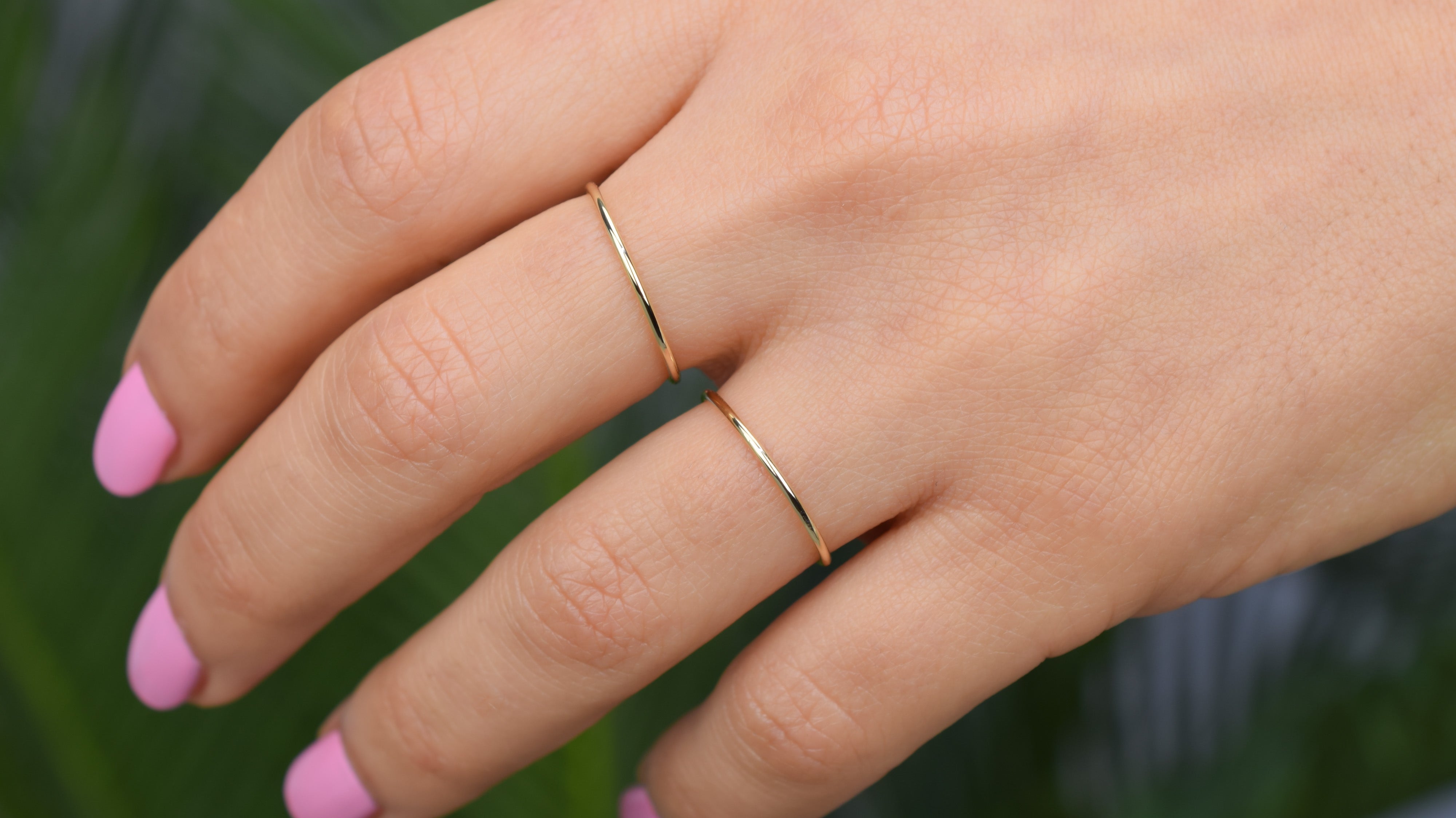 14k twee ringen, 2 aanschuif ringen, Stacking ringen 14k goud, twee gepolijste ringen 14k goud, 2 klassieke ringen goud, 585 gouden ringen