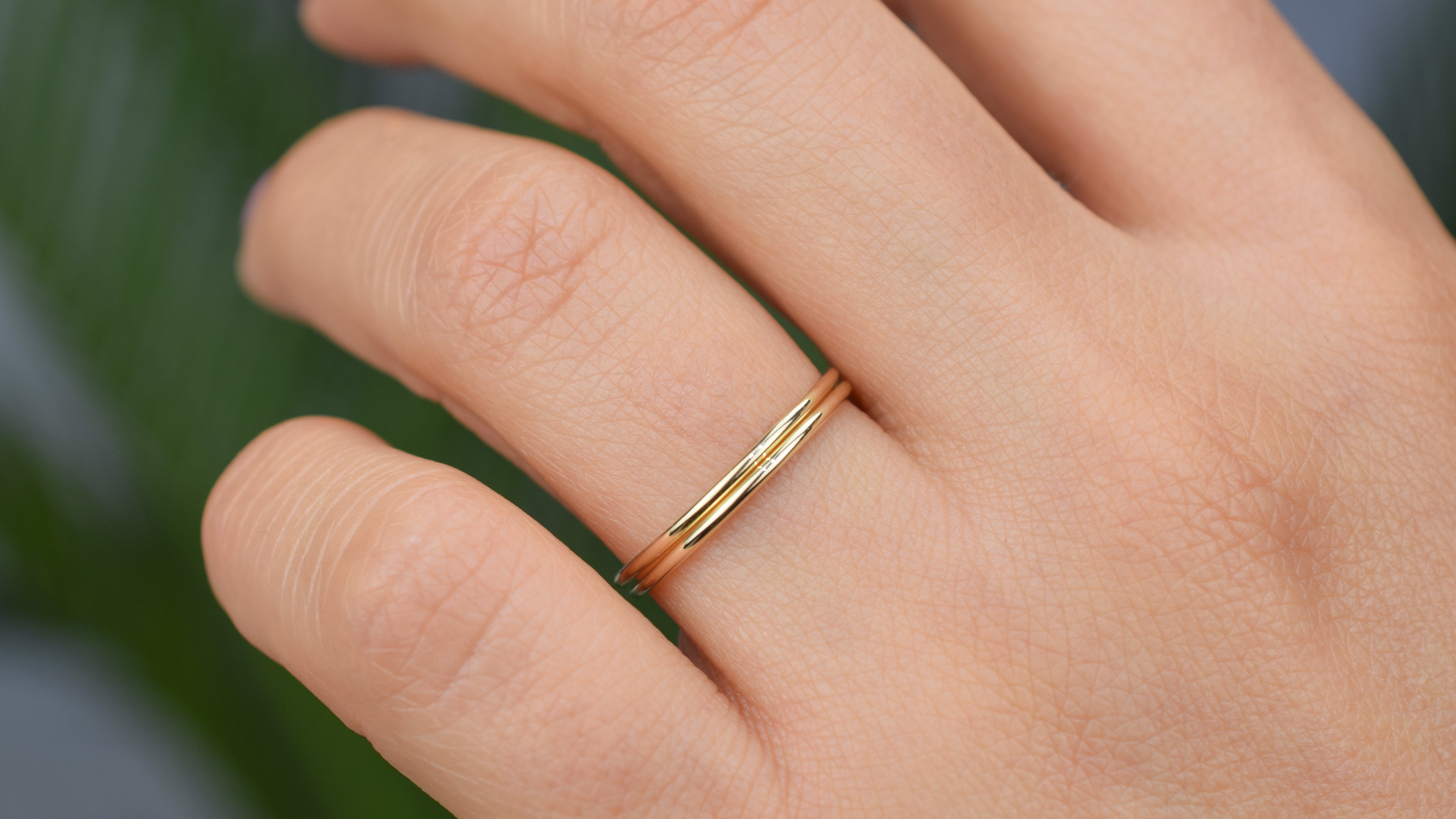 14k twee ringen, 2 aanschuif ringen, Stacking ringen 14k goud, twee gepolijste ringen 14k goud, 2 klassieke ringen goud, 585 gouden ringen