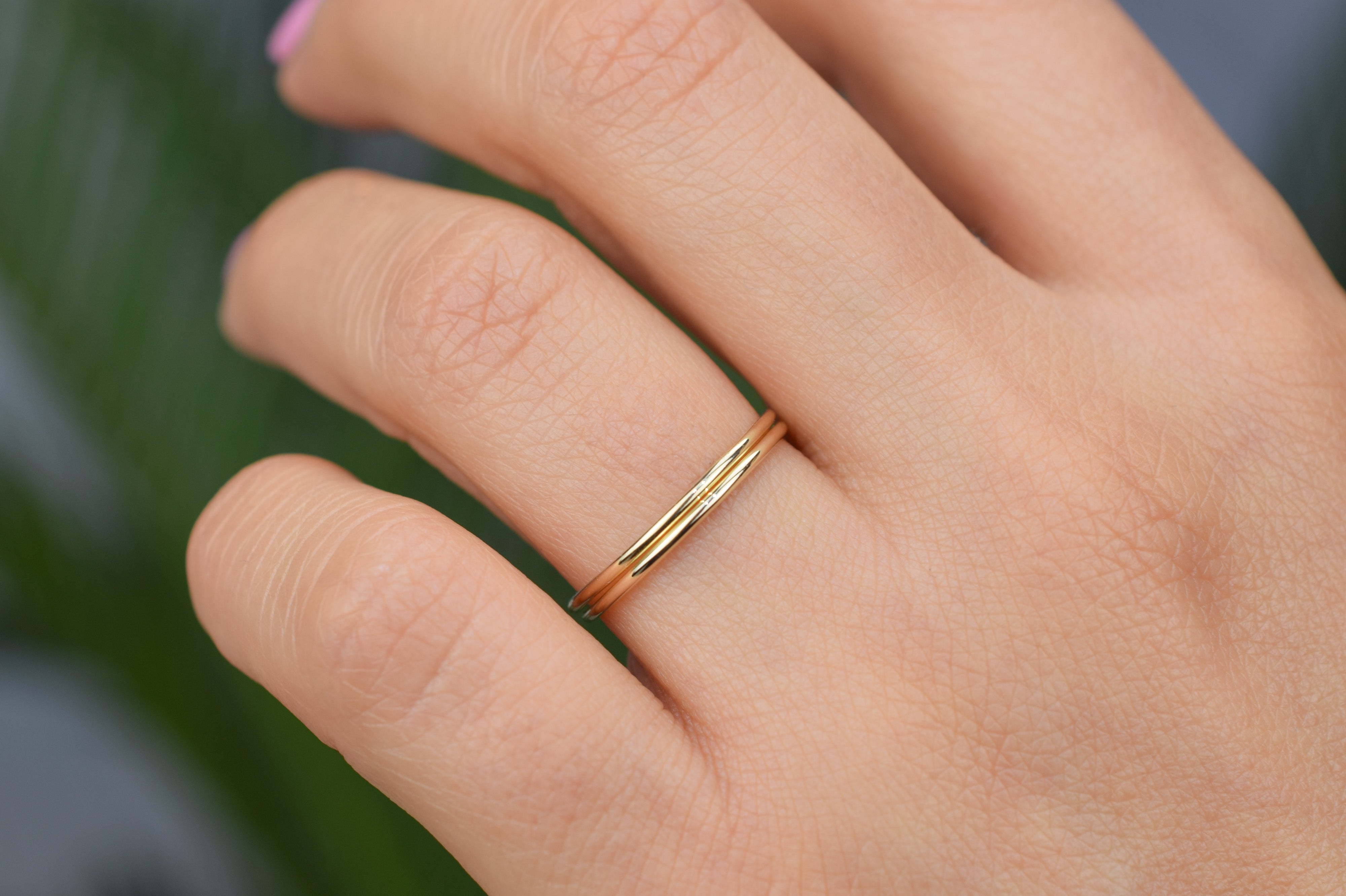 14k twee ringen, 2 aanschuif ringen, Stacking ringen 14k goud, twee gepolijste ringen 14k goud, 2 klassieke ringen goud, 585 gouden ringen