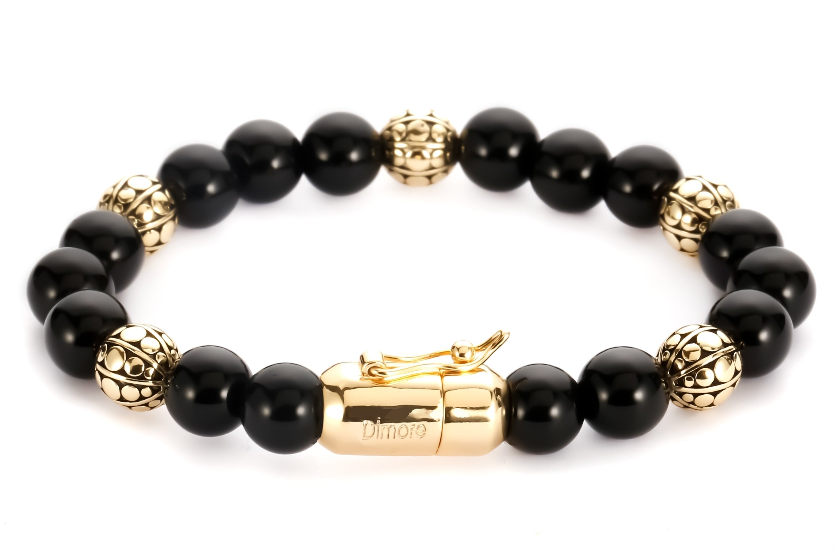Black Ace Gold, Onyx bracelet, Onyx bead bracelet, Magnetic lock bracelet, Gold bead bracelet, black bead bracelet, obsidian bracelet