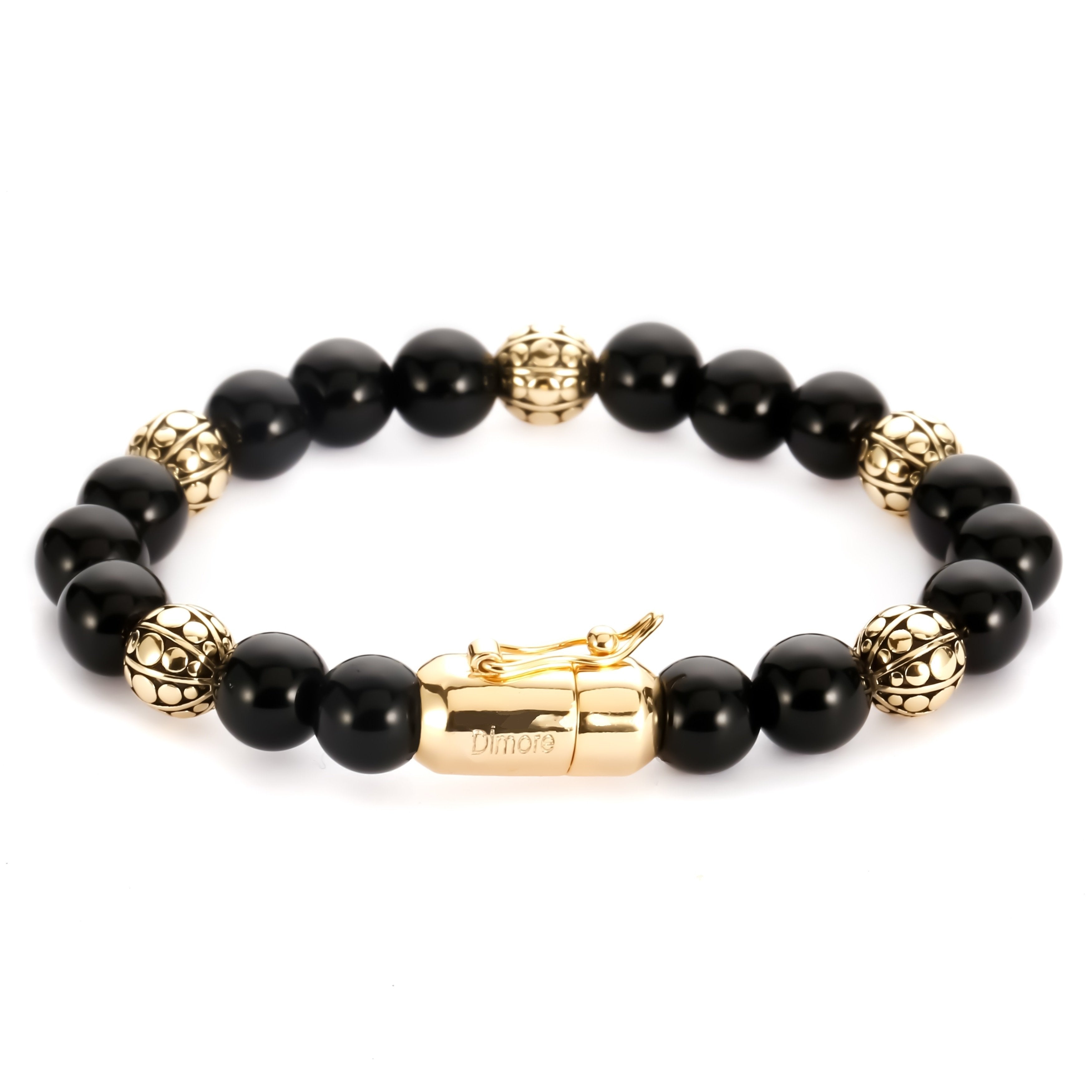 Black Ace Gold, Onyx bracelet, Onyx bead bracelet, Magnetic lock bracelet, Gold bead bracelet, black bead bracelet, obsidian bracelet