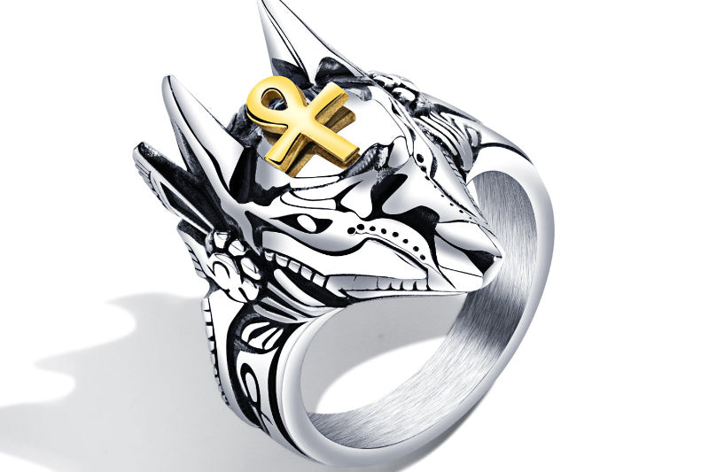 Mannen ring, Anubis sieraad, mannen sieraden, zilveren mannen ring, dier ring voor mannen, Anubis mannen ring, stalen mannen ring, stoere mannen ring