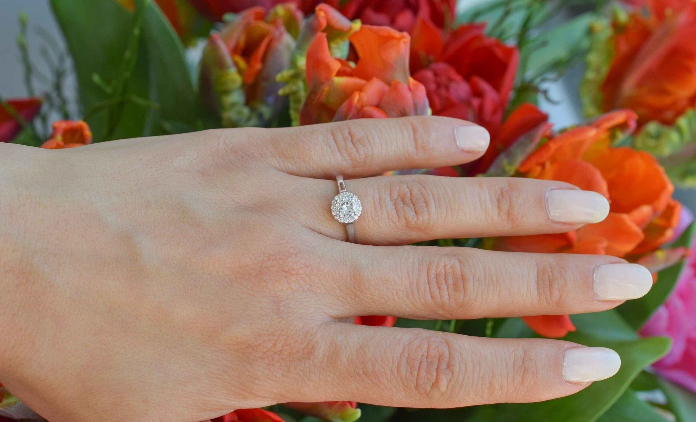 halo gouden ring, 18k goud, verlovingsring, ronde ring, gouden ronde ring, stapel ring, bruidsring