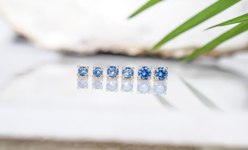 14k Gouden oorbellen, Blauwe oorknoppen Goud, kleine oorknoppen, Oorbellen, Blauwe steen oorbellen, 14k oorknoppen