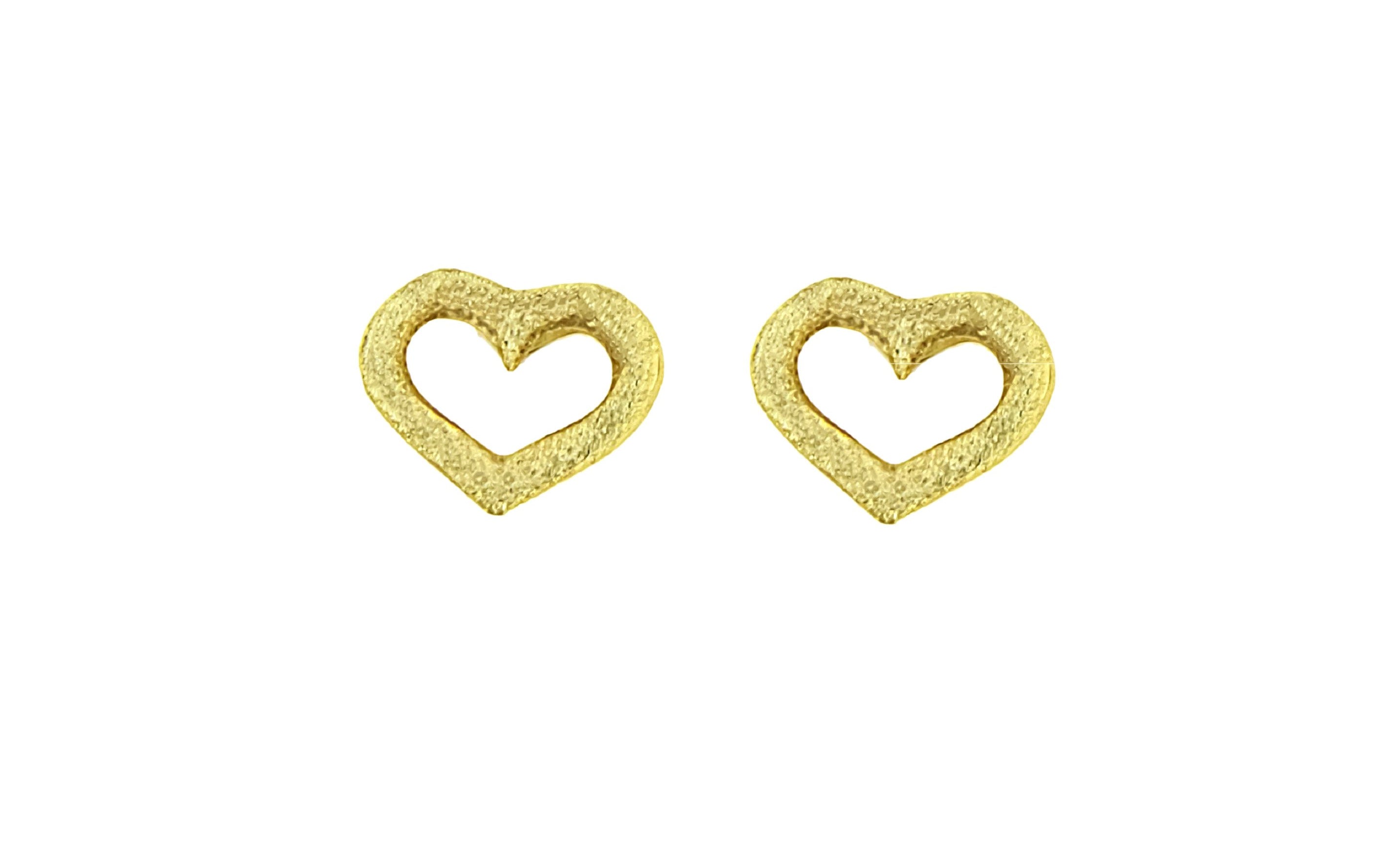 Gouden hart oorknoppen, 14 karaat oorbellen, oorbellen open hartjes, 14k kleine hartjes oorknoppen goud, oorbellen gouden voor dames, kinder gouden oorbellen hartjes, geborstelde goud oorbellen