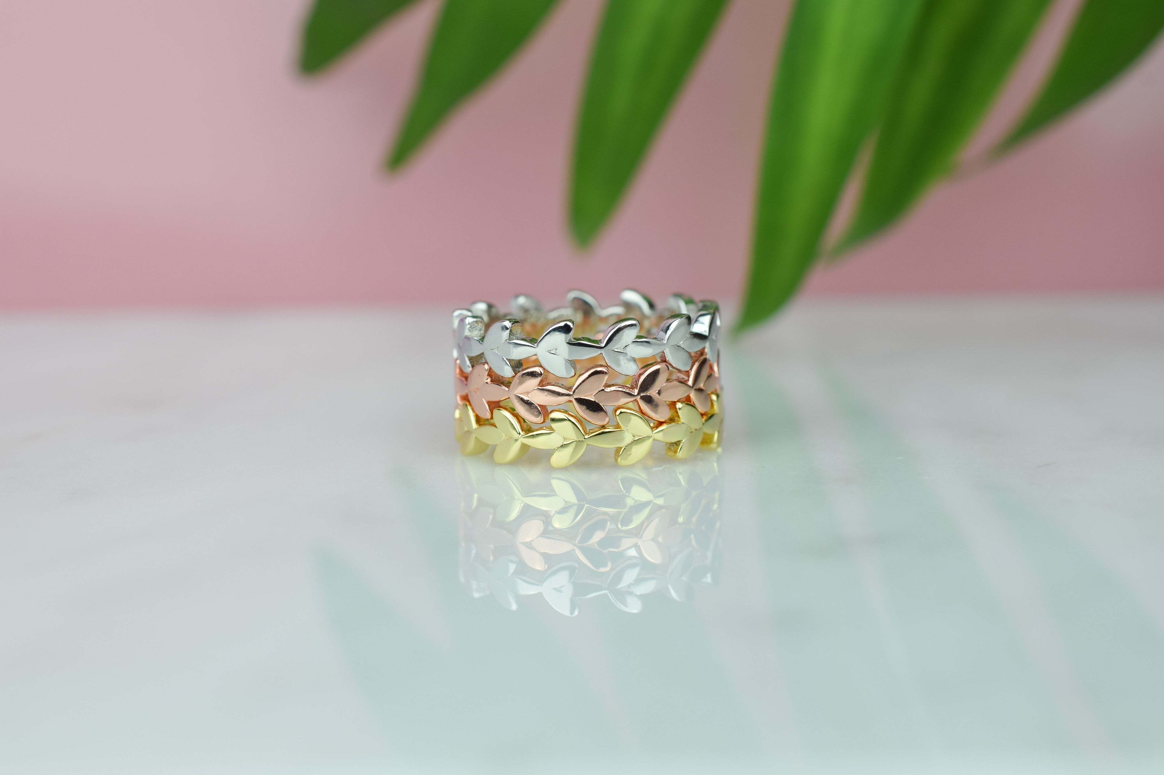 gouden leaf ring, blaadjes ring zilver, dames blaadjes ring rose goud, zilveren leaf ring voor dames, unieke ring voor dames, stapelring nature, nature ring, stapelring blaadjes