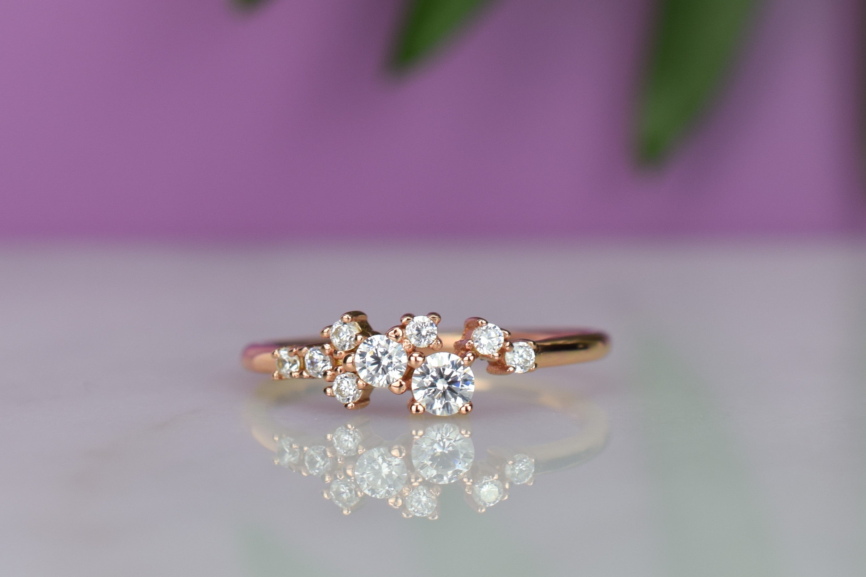 Cluster ring goud, zilveren ring met stenen, ring rosegoud, unieke ring, dames ring, gouden dames ring, zilveren feestelijke ring, promise ring goud, verlovingsring zilver