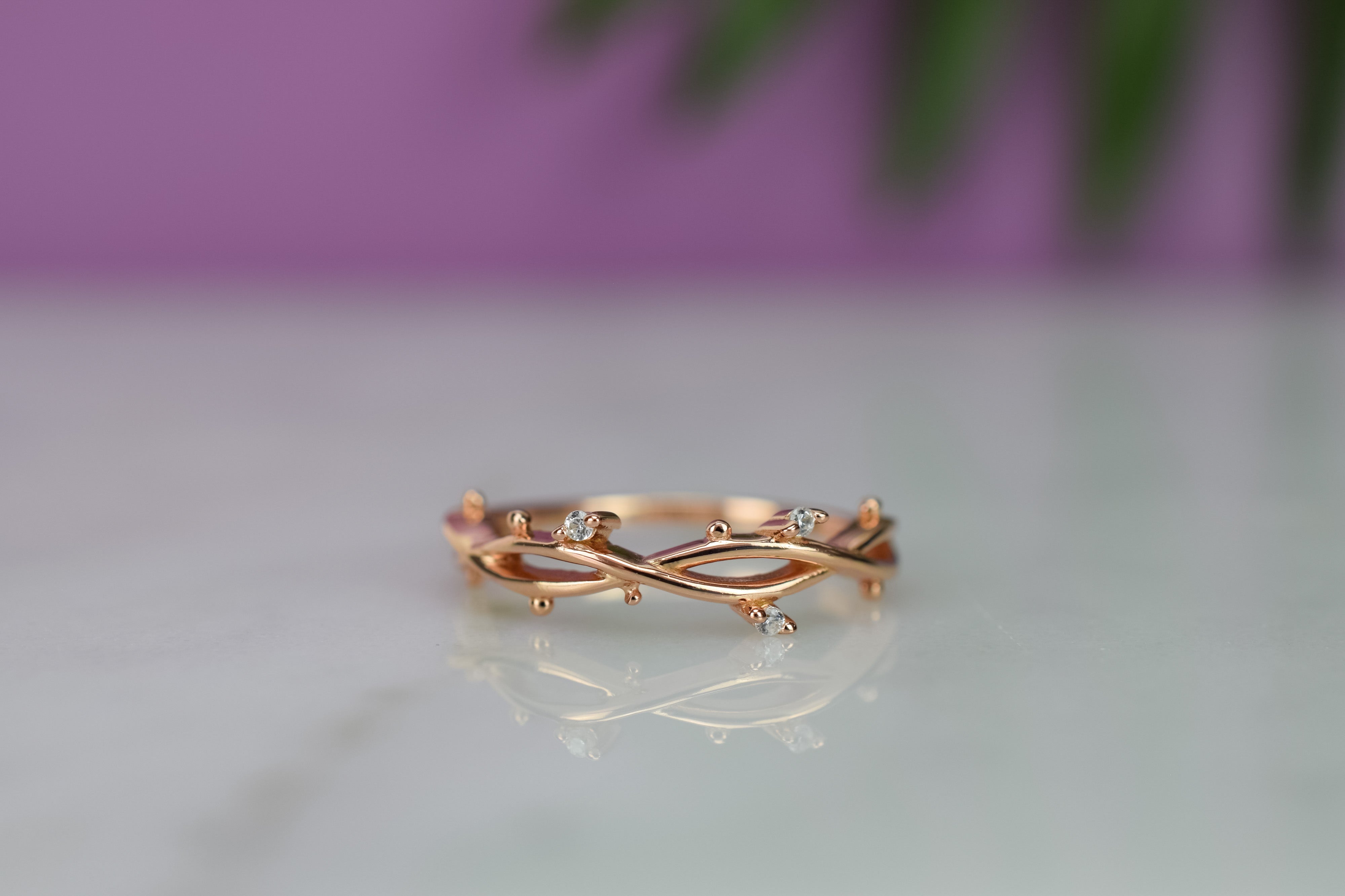 gouden bloemen ring, ring met blaadjes, ring met stenen, verlovingsring, rosegoud ring, zilveren verlovingsring