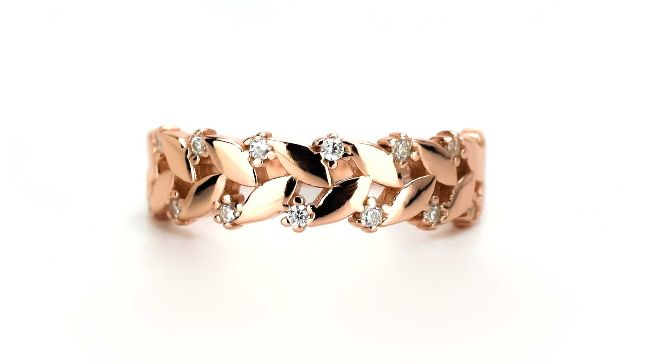 gouden statement ring, leaf ring goud, zilveren ring met blaadjes, blaadjes ring met stenen, blaadjes ring rose goud, gouden ring met blaadjes en stenen