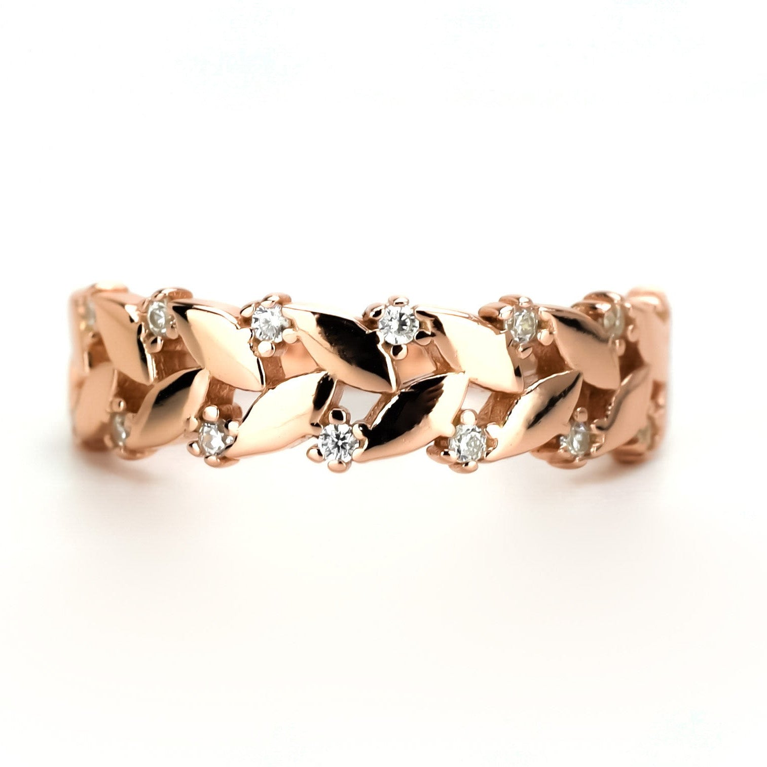 gouden statement ring, leaf ring goud, zilveren ring met blaadjes, blaadjes ring met stenen, blaadjes ring rose goud, gouden ring met blaadjes en stenen