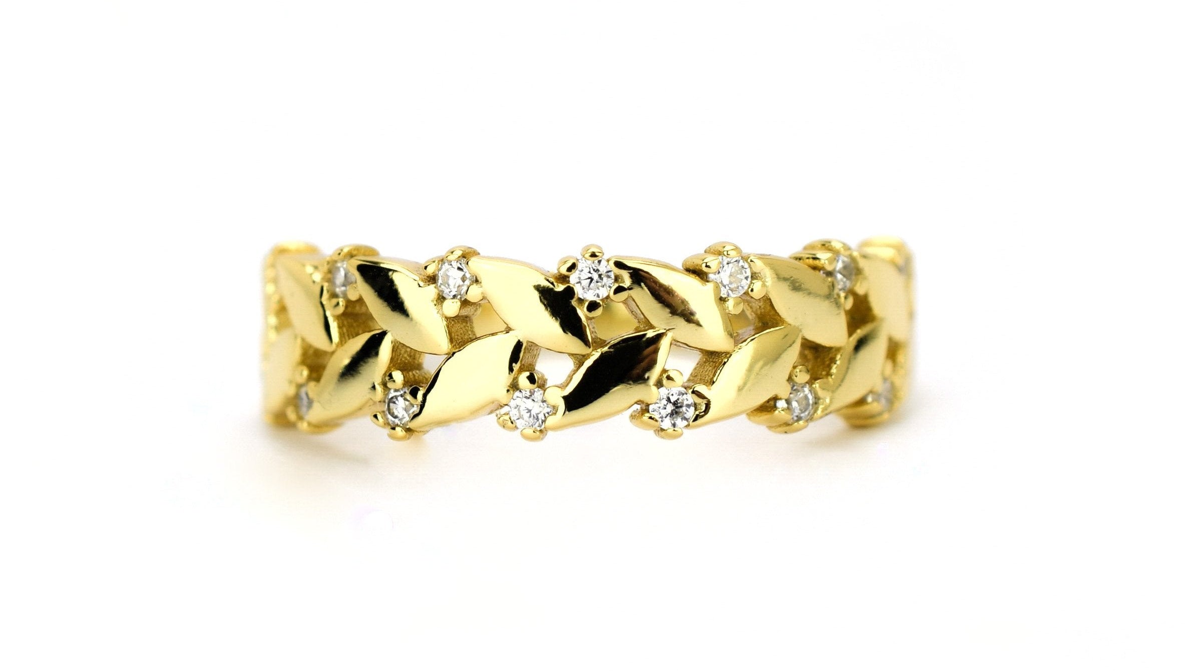 gouden statement ring, leaf ring goud, zilveren ring met blaadjes, blaadjes ring met stenen, blaadjes ring rose goud, gouden ring met blaadjes en stenen