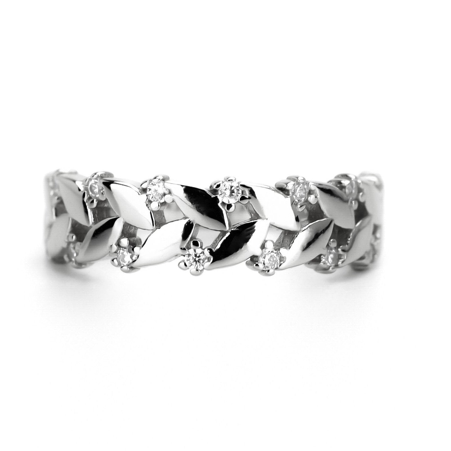 gouden statement ring, leaf ring goud, zilveren ring met blaadjes, blaadjes ring met stenen, blaadjes ring rose goud, gouden ring met blaadjes en stenen