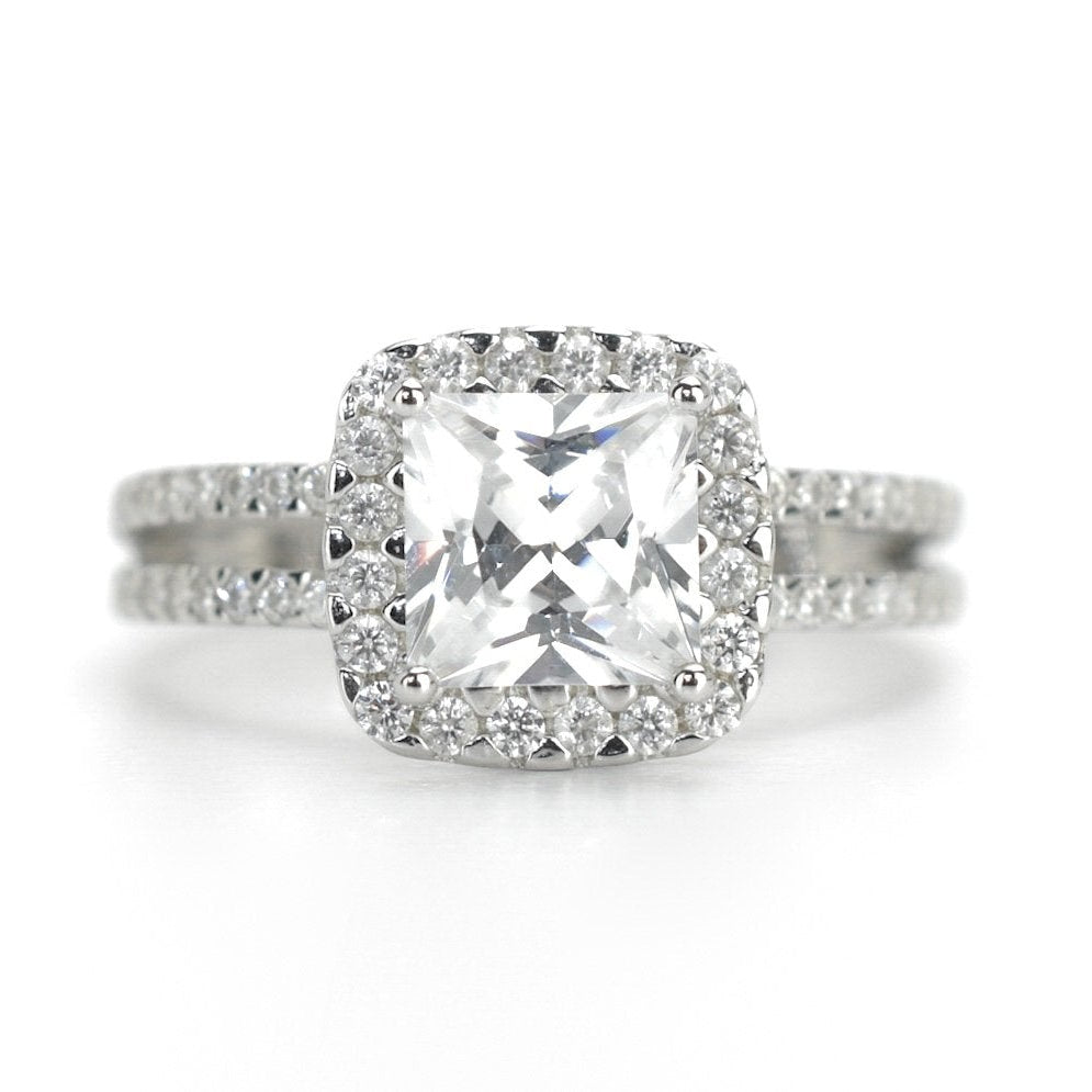 rose goud ring, dubbele rose ring, 18k rose ring, dubbele ring rosegoud, prinsesgeslepen ring, grote steen ring, vierkante steen, velovingsring, zilveren verlovigsring