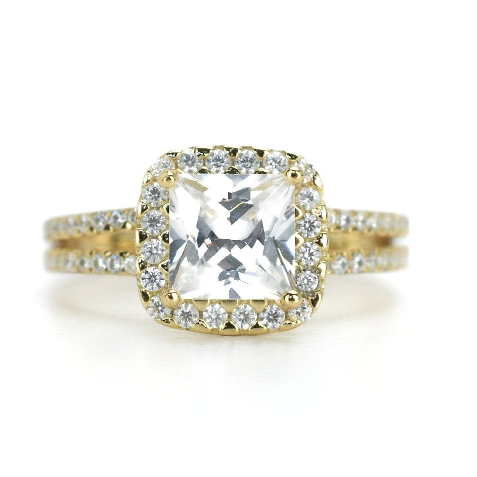 rose goud ring, dubbele rose ring, 18k rose ring, dubbele ring rosegoud, prinsesgeslepen ring, grote steen ring, vierkante steen, velovingsring, zilveren verlovigsring