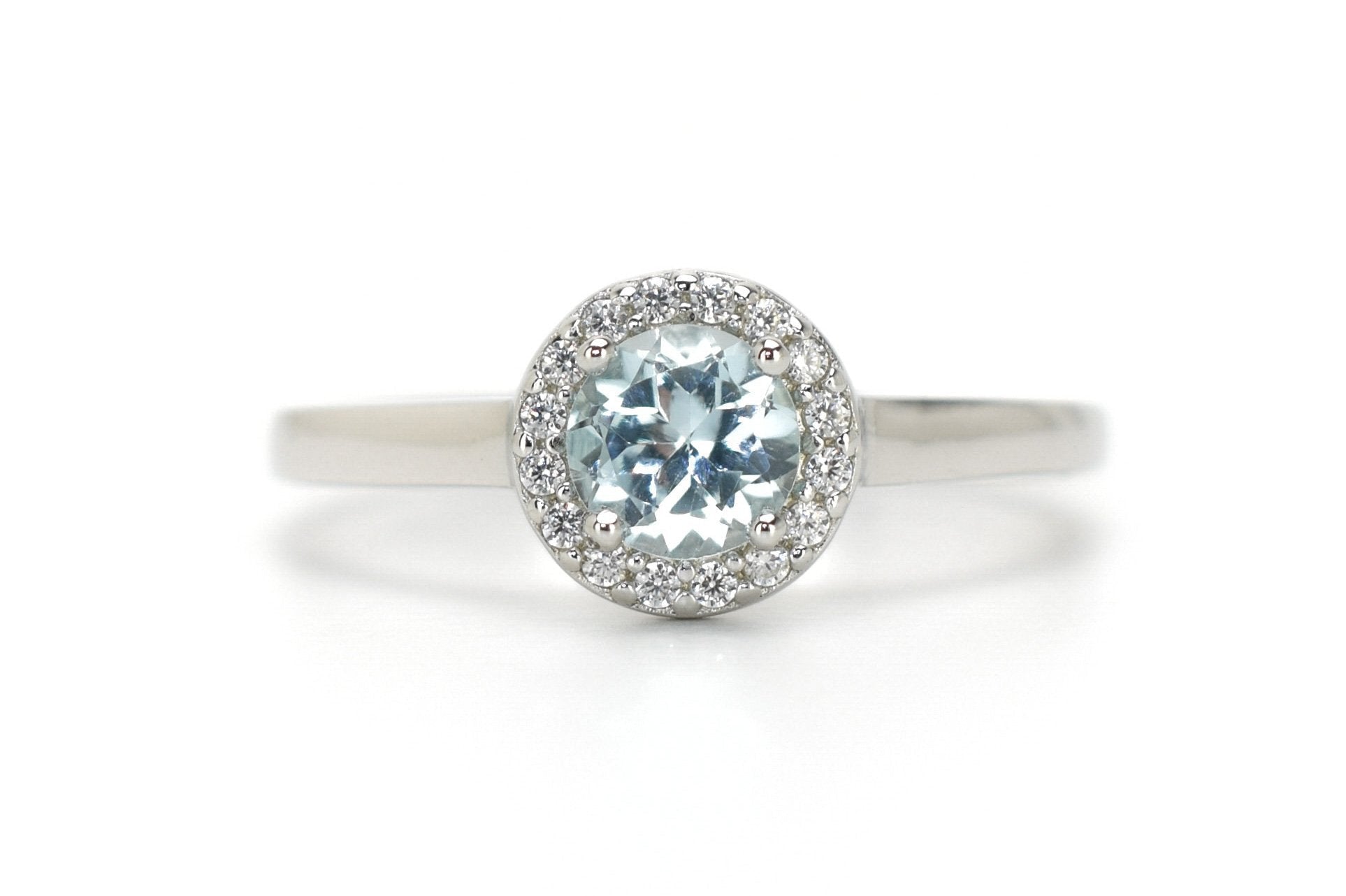 blauwe topaas ring, 18k gouden topaas ring, verlovingsring, halo ring, halo topaas ring,