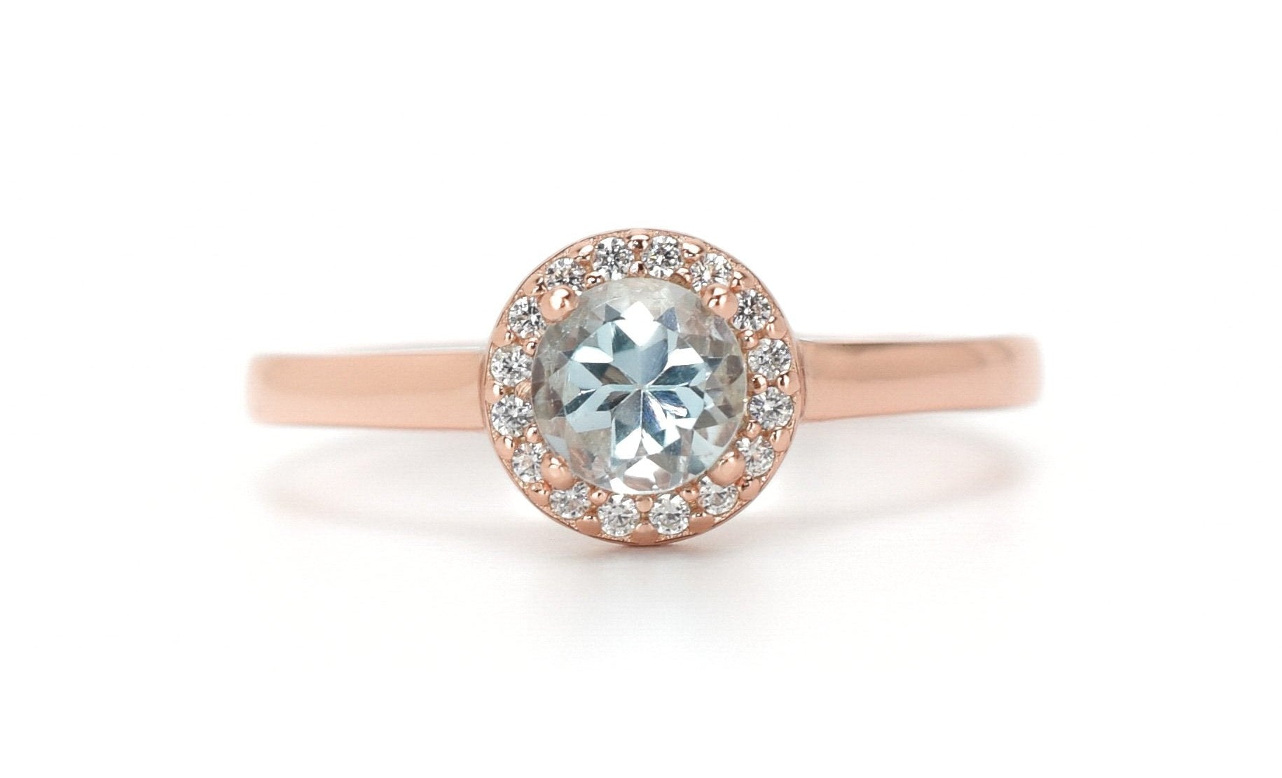 blauwe topaas ring, 18k gouden topaas ring, verlovingsring, halo ring, halo topaas ring,