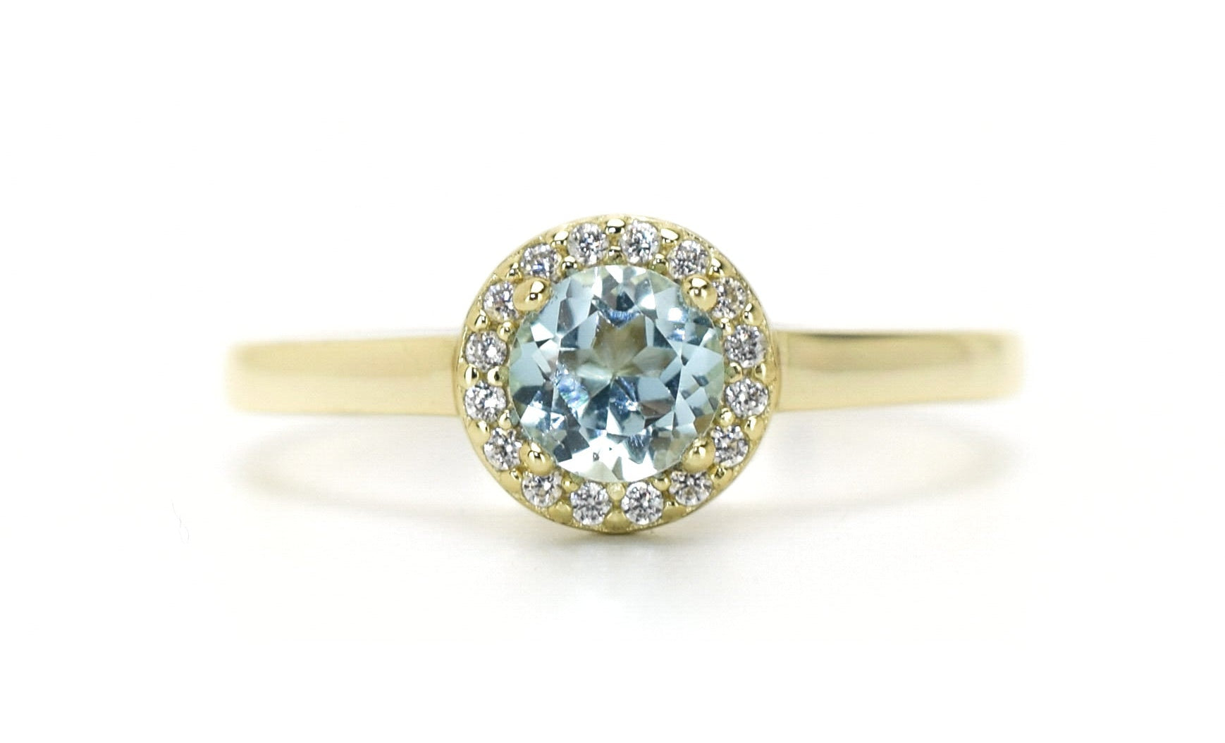 blauwe topaas ring, 18k gouden topaas ring, verlovingsring, halo ring, halo topaas ring,