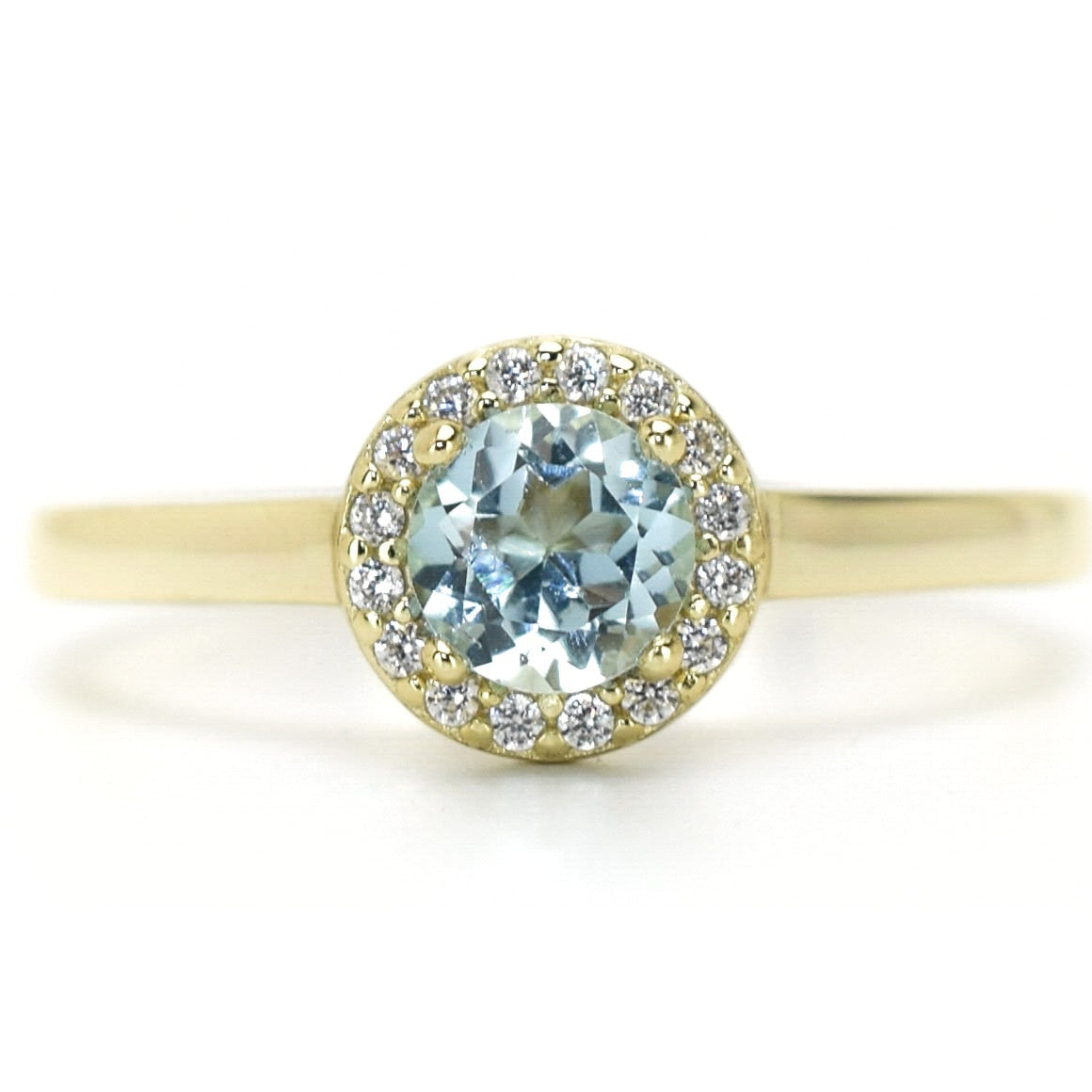 blauwe topaas ring, 18k gouden topaas ring, verlovingsring, halo ring, halo topaas ring,
