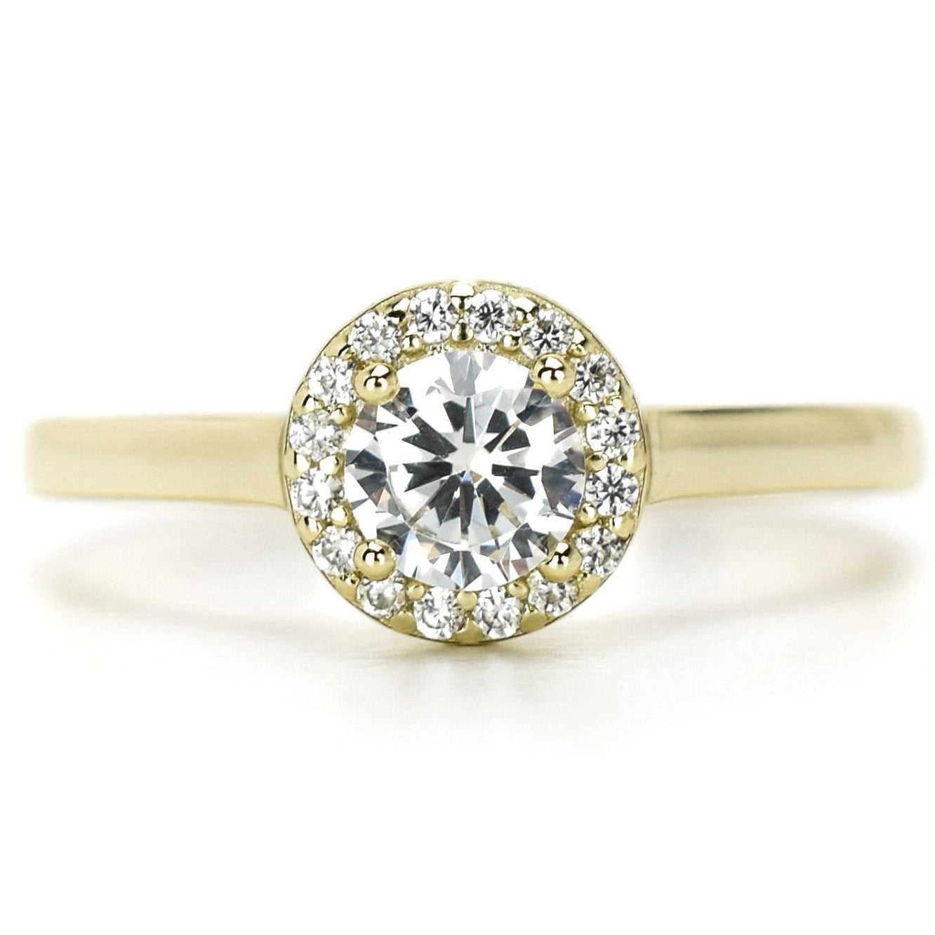 halo gouden ring, 18k goud, verlovingsring, ronde ring, gouden ronde ring, stapel ring, bruidsring