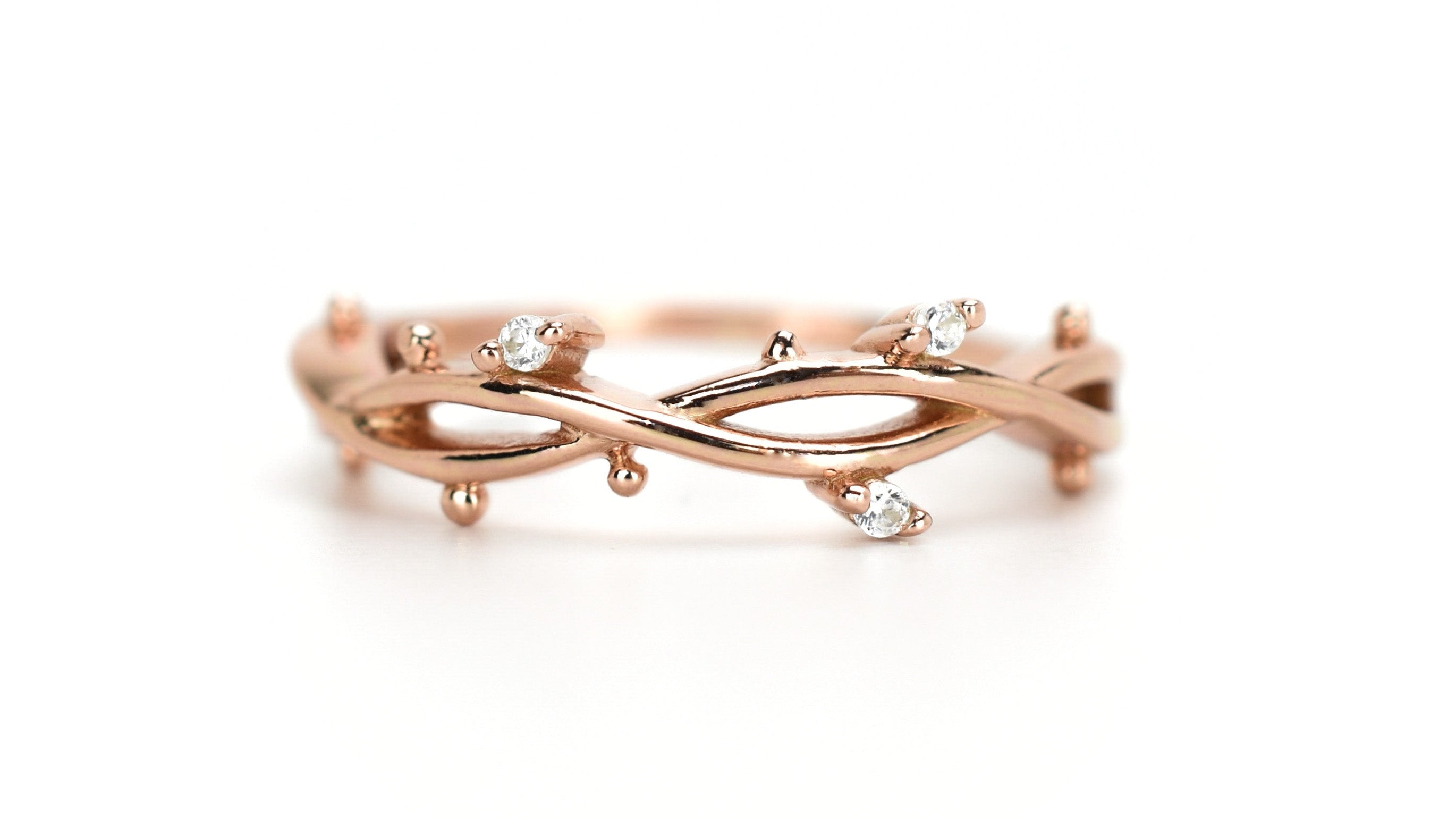 earth ring, 18k ring, eternity ring, rose gouden ring, branch ring, stapelring rosegoud