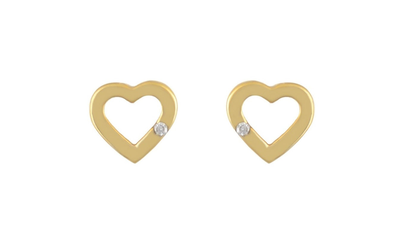14 karaat oorbellen, hartjes oorknoppen met steen, dames oorknoppen hartjes met steen, subtiele hartjes oorbellen