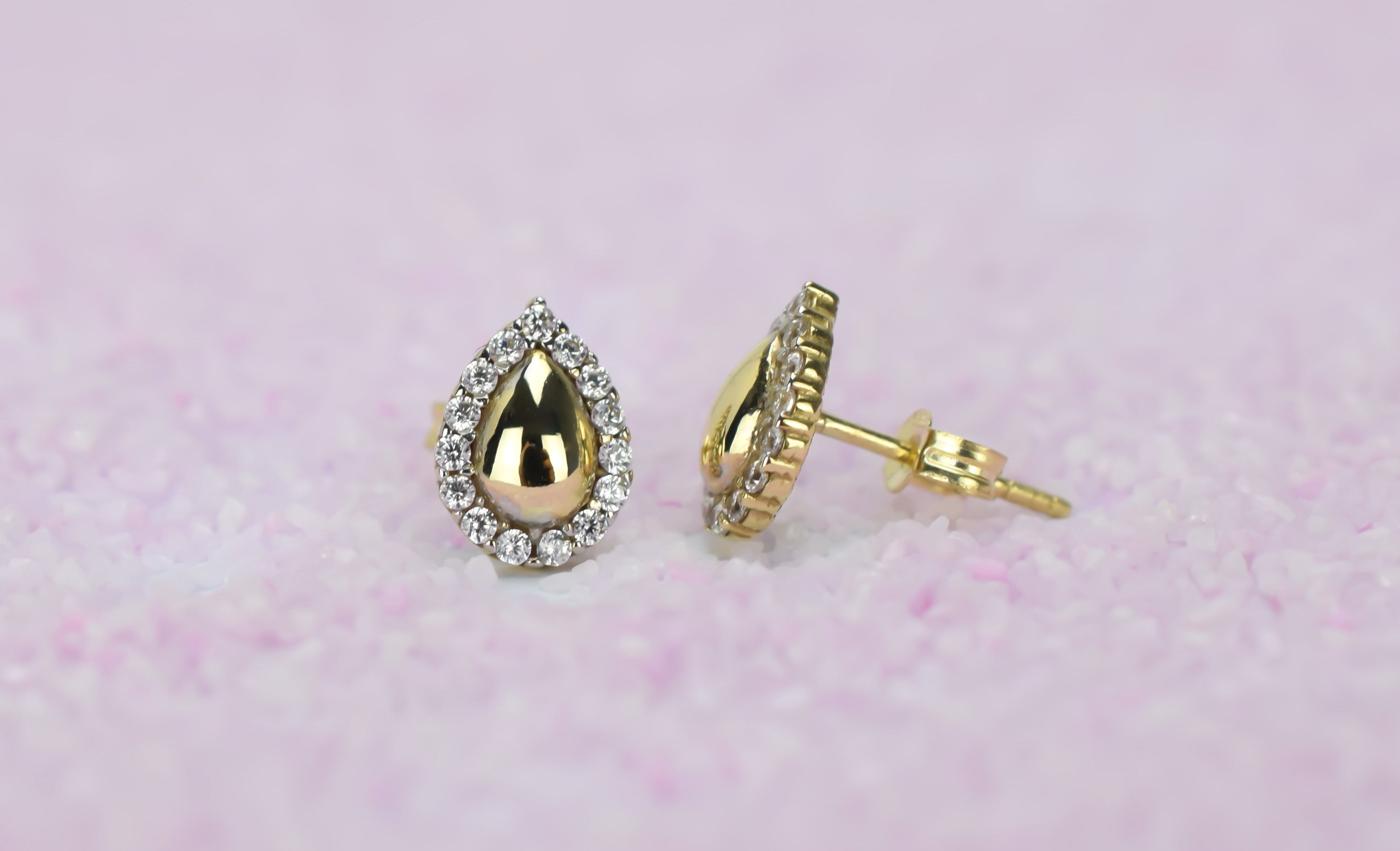 14k peer oorbellen, gouden oorbellen met stenen, 14 karaat druppel oorbellen, oorbellen met stenen, 14k oorbellen peer met stenen, halo oorbellen goud