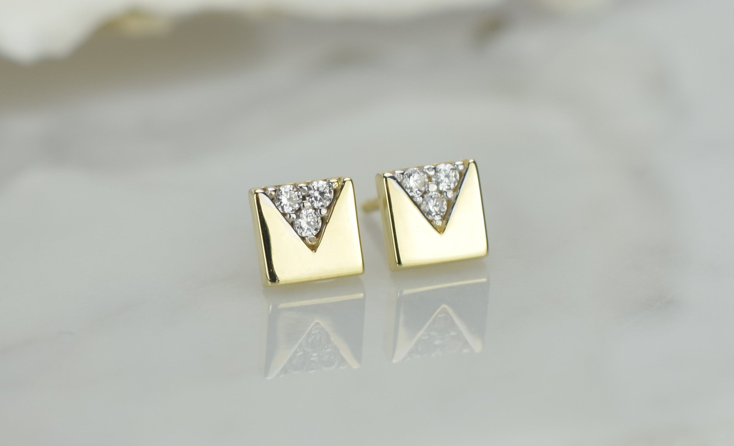 gouden vierkante oorbellen, 14k oorbellen, vierkante gouden oorbellen, vierkante oorbellen met stenen, 14k gouden dames oorbellen