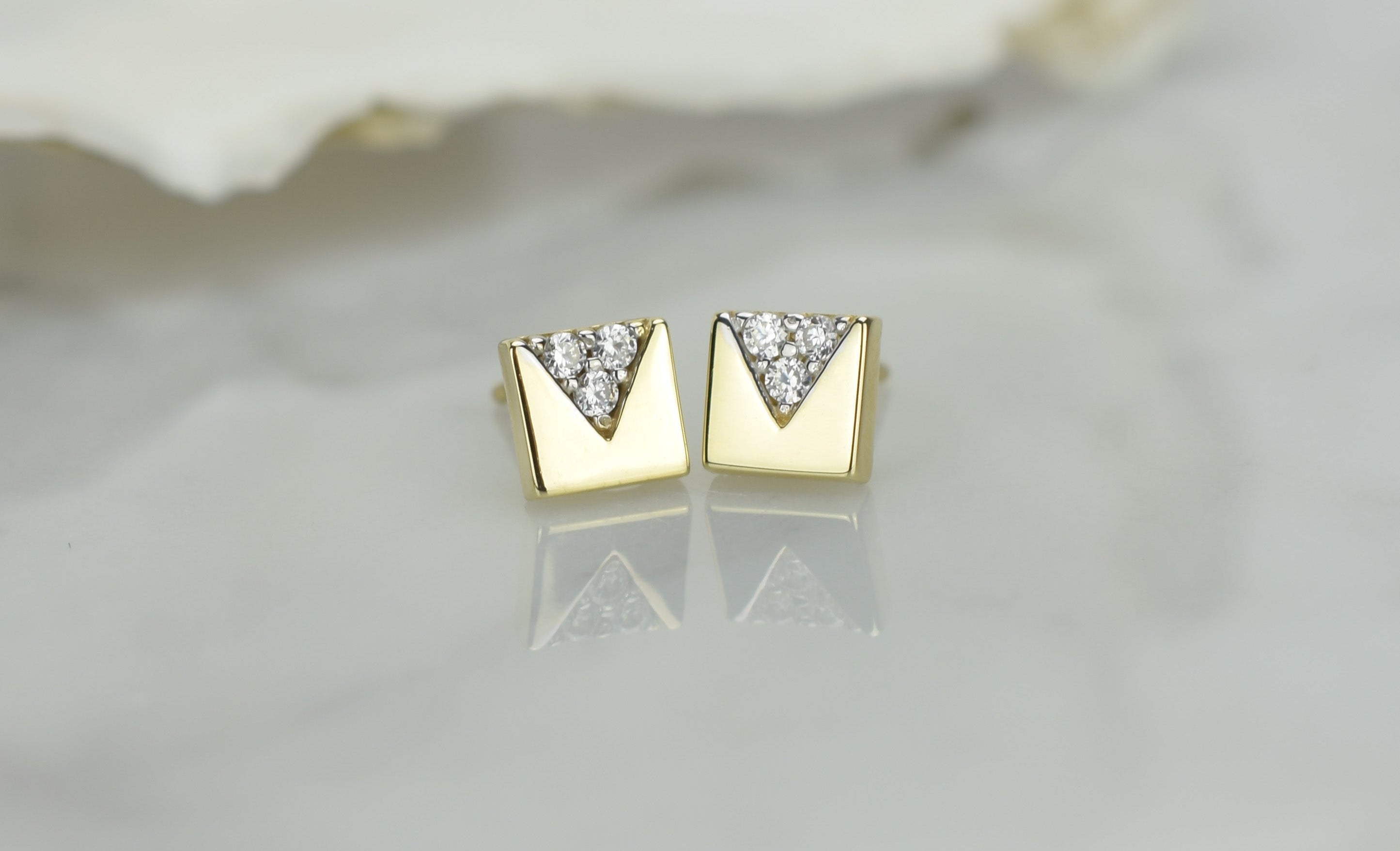 gouden vierkante oorbellen, 14k oorbellen, vierkante gouden oorbellen, vierkante oorbellen met stenen, 14k gouden dames oorbellen