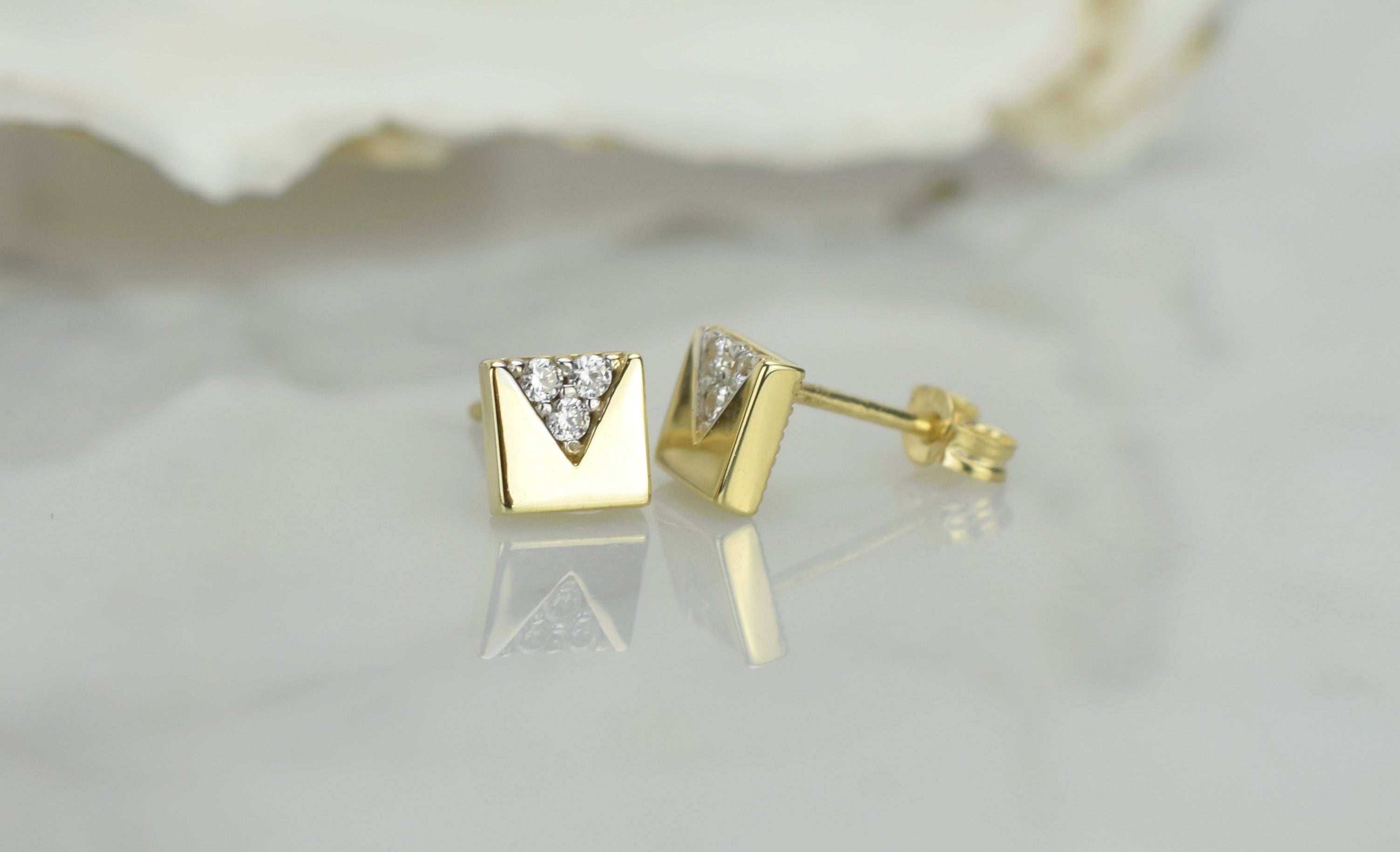 gouden vierkante oorbellen, 14k oorbellen, vierkante gouden oorbellen, vierkante oorbellen met stenen, 14k gouden dames oorbellen