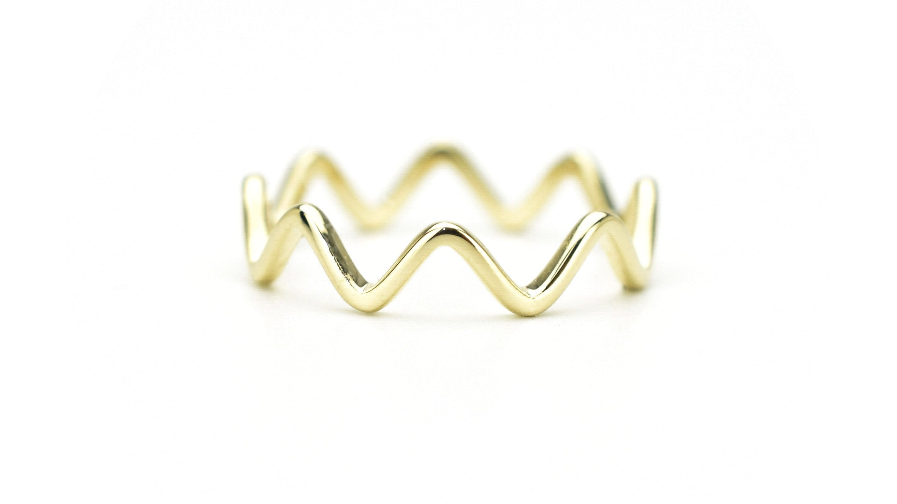 14k ring, Waves Ring, Zigzag ring goud, gold 14k ring, 14k aanschuifring