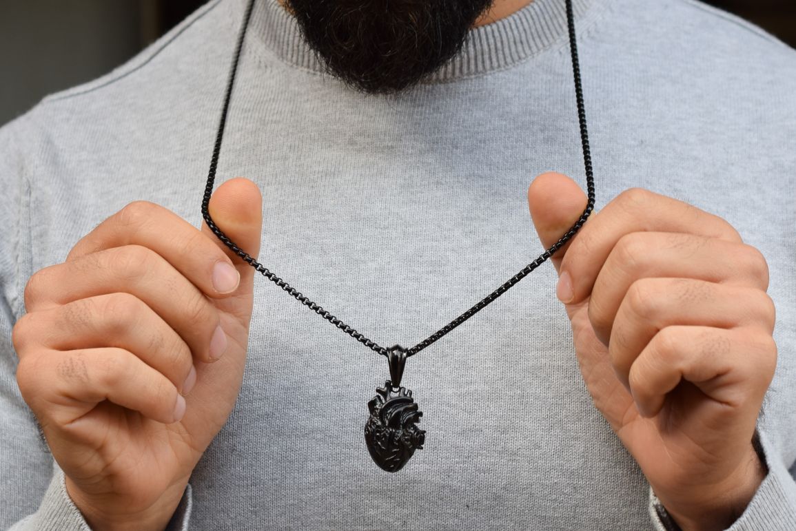 Medaillon hart ketting, ketting voo rmannen, zilveren ketting voor mannen, Medaillon hart voo rmannen, Medaillon ketting mannen, zwarte ketting voor mannen