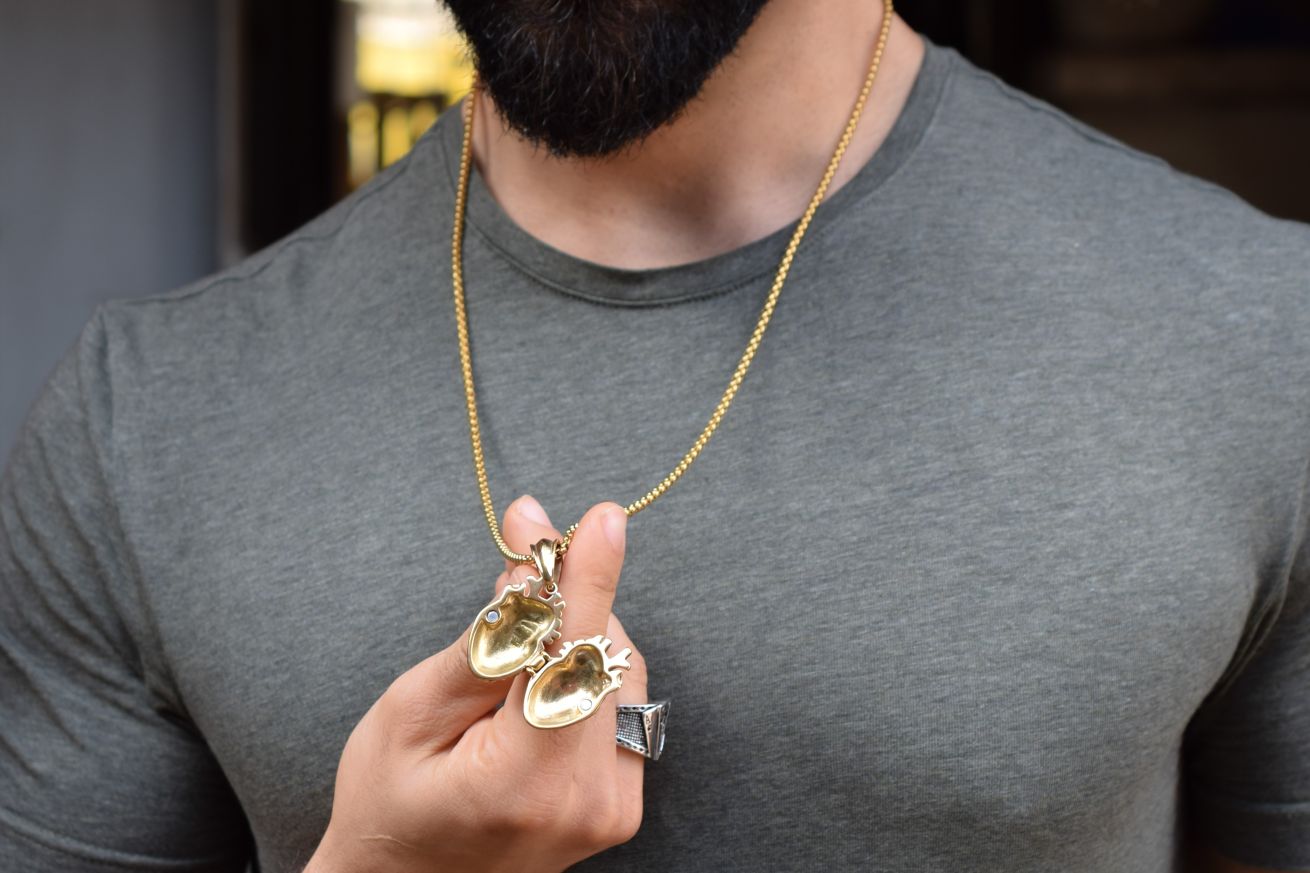 Medaillon hart ketting, ketting voo rmannen, zilveren ketting voor mannen, Medaillon hart voo rmannen, Medaillon ketting mannen, zwarte ketting voor mannen