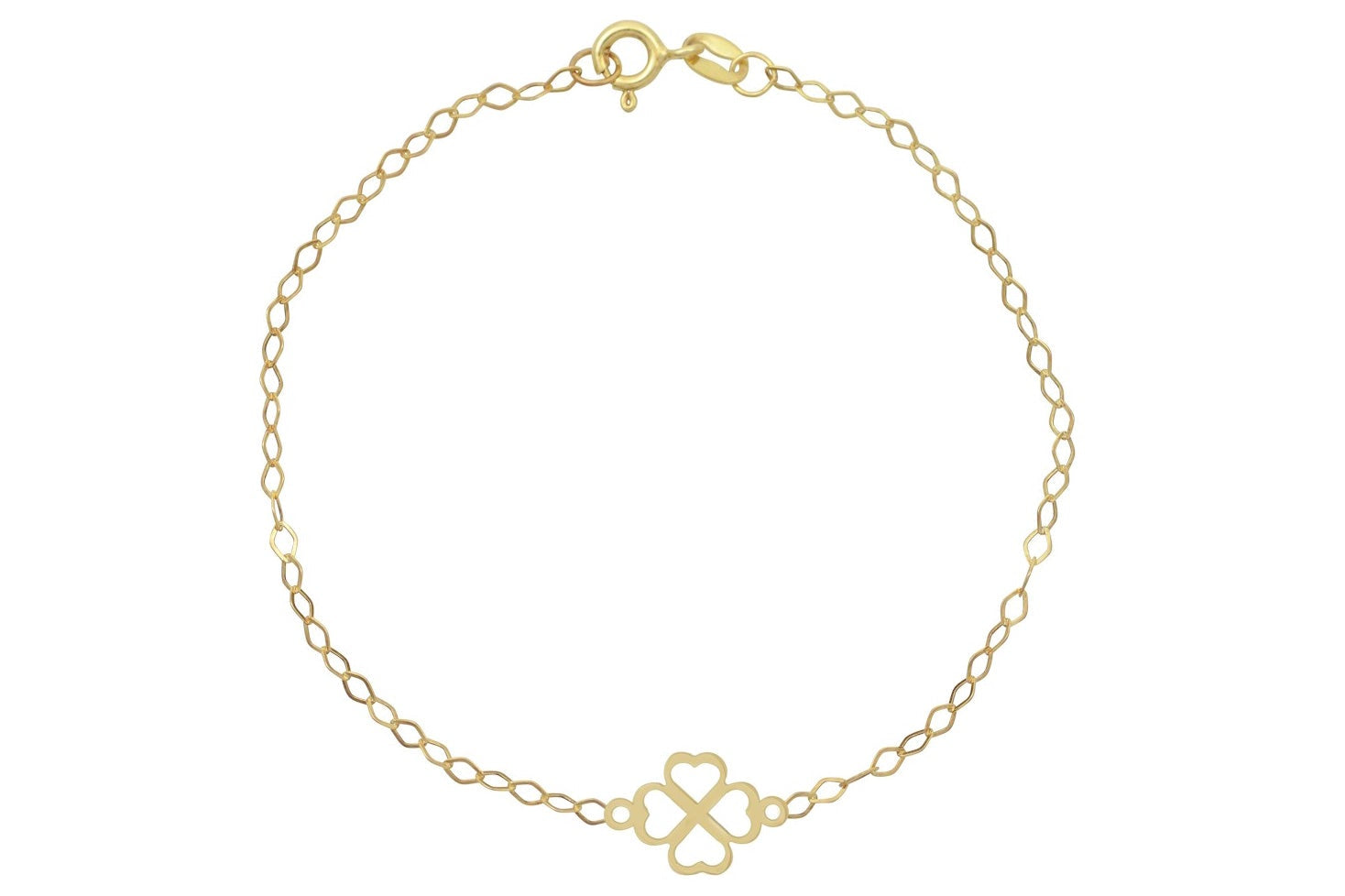 14 karaat klaver armbandje, armband klaver goud, gouden klaver armband, dames klaver armband, 14 karaat gouden schakel armband, schakelarmband met klaver bedel, moeder kind armband goud