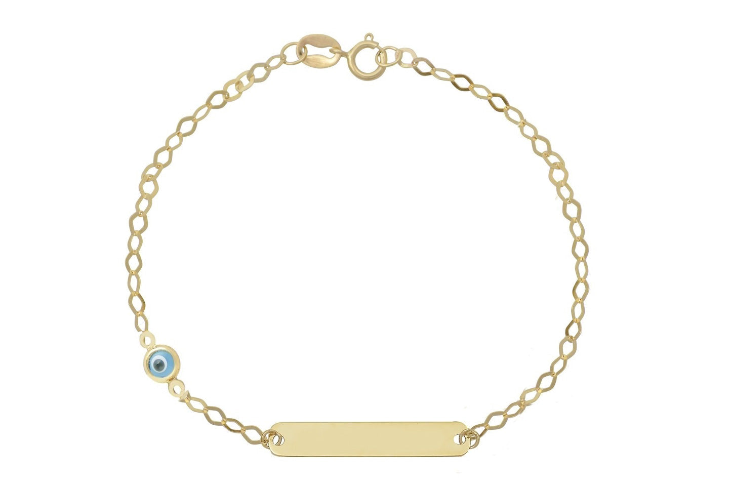14 karaat naamplaatje armband, armband goud voor kinderen, baby armband blauwe oog, blauwe oog kinder armband, blauwe oog gouden armband, 14 karaat armband met blauwe oog