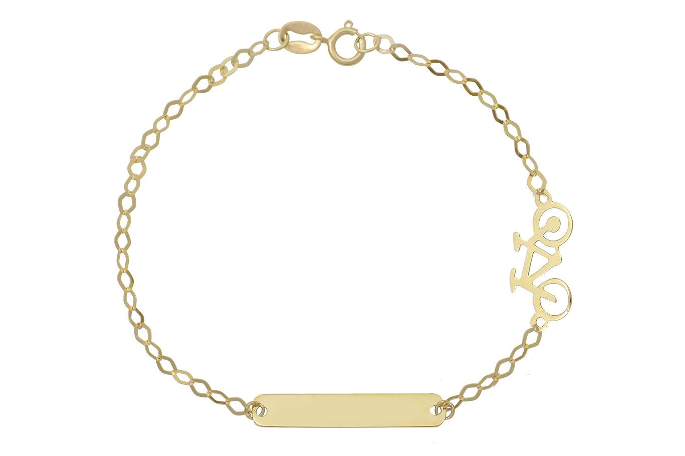 Graveerplaatje armband kinderen, gouden armband baby, baby armband goud, 14 kaaat kinder armband, armband fiets goud, 14k naamplaatje kinderen