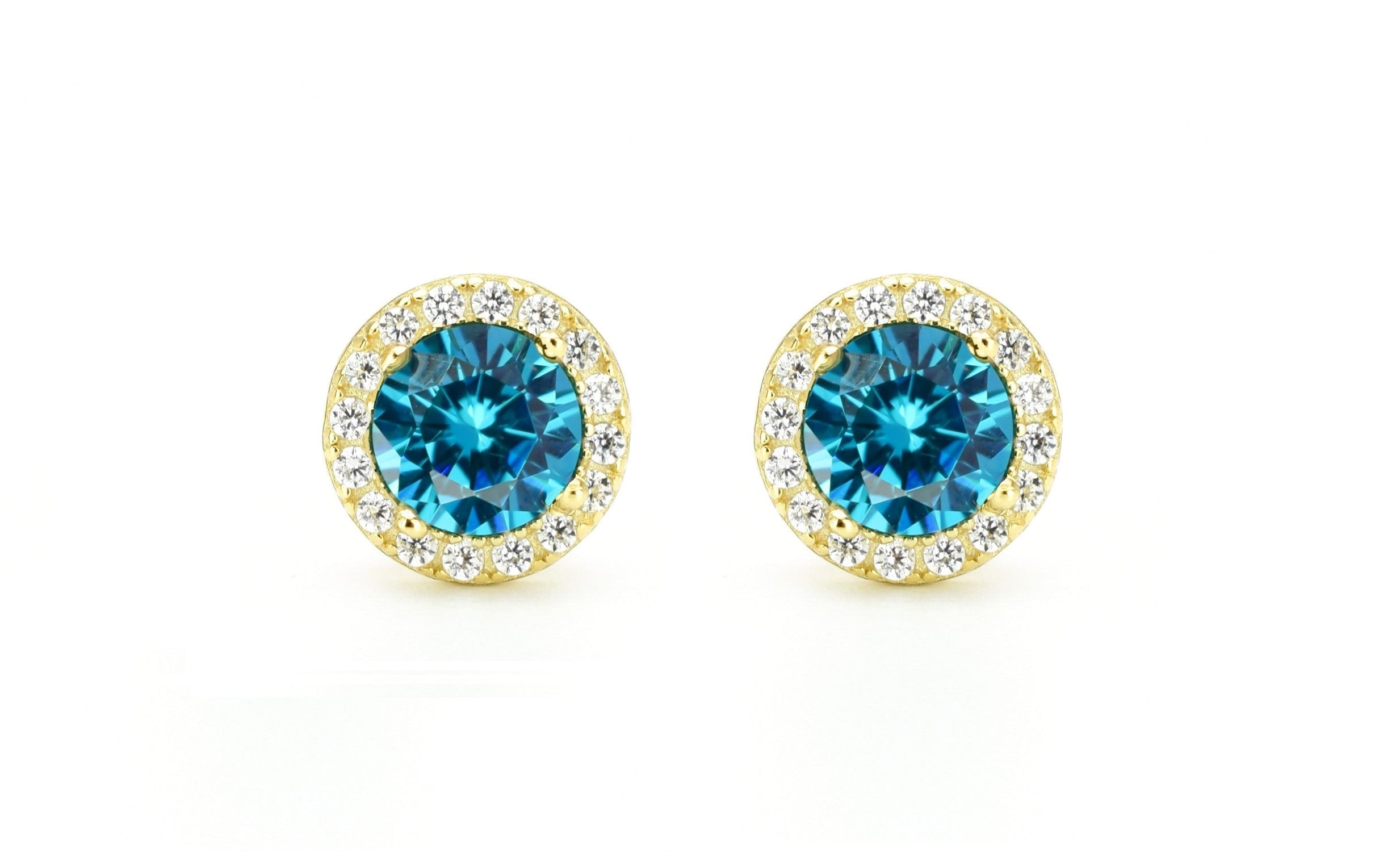 Aquamarijn soorbellen, oorbellen aquamarijn goud, zilveren aquamarijn oorbellen, blauwe oorbellen, ronde oorsieraden, aquamarijn sieraden, birthstone oorbellen, geboortesteen oorbellen maart, natturstenen aquamarijn, halo oorbellen, aquamarijn rosegoud oorbellen