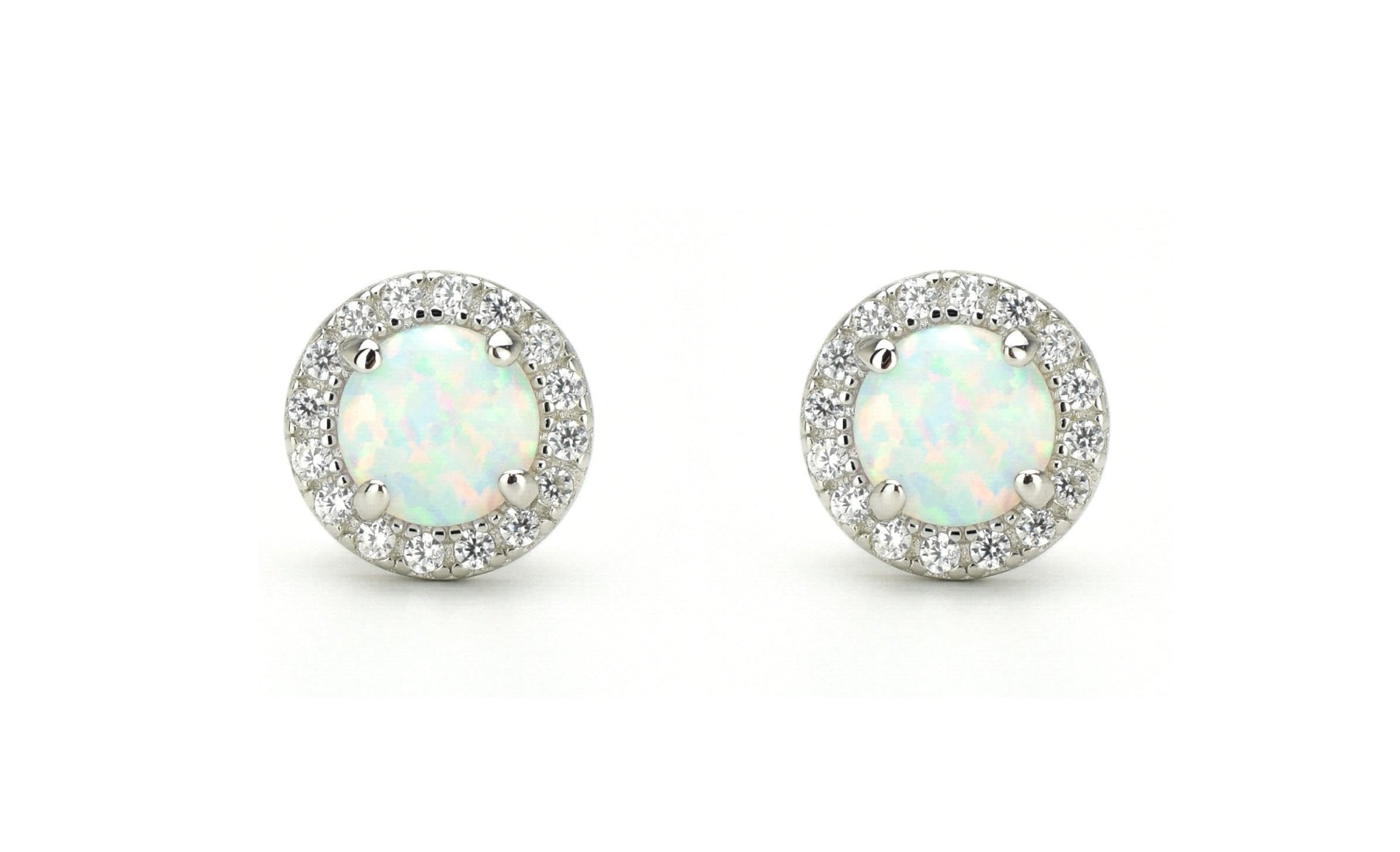 Opaal oorbellen gouden opaal oorbellen, opaal zilveren oorbellen, rosegouden opaal oorbellen, ronde opaal oorbellen, witte stenen oorbellen, birthstone opal, geboortesteen oorbellen, sieraden opaal, oktober sieraden, opaal ronde oorknoppen