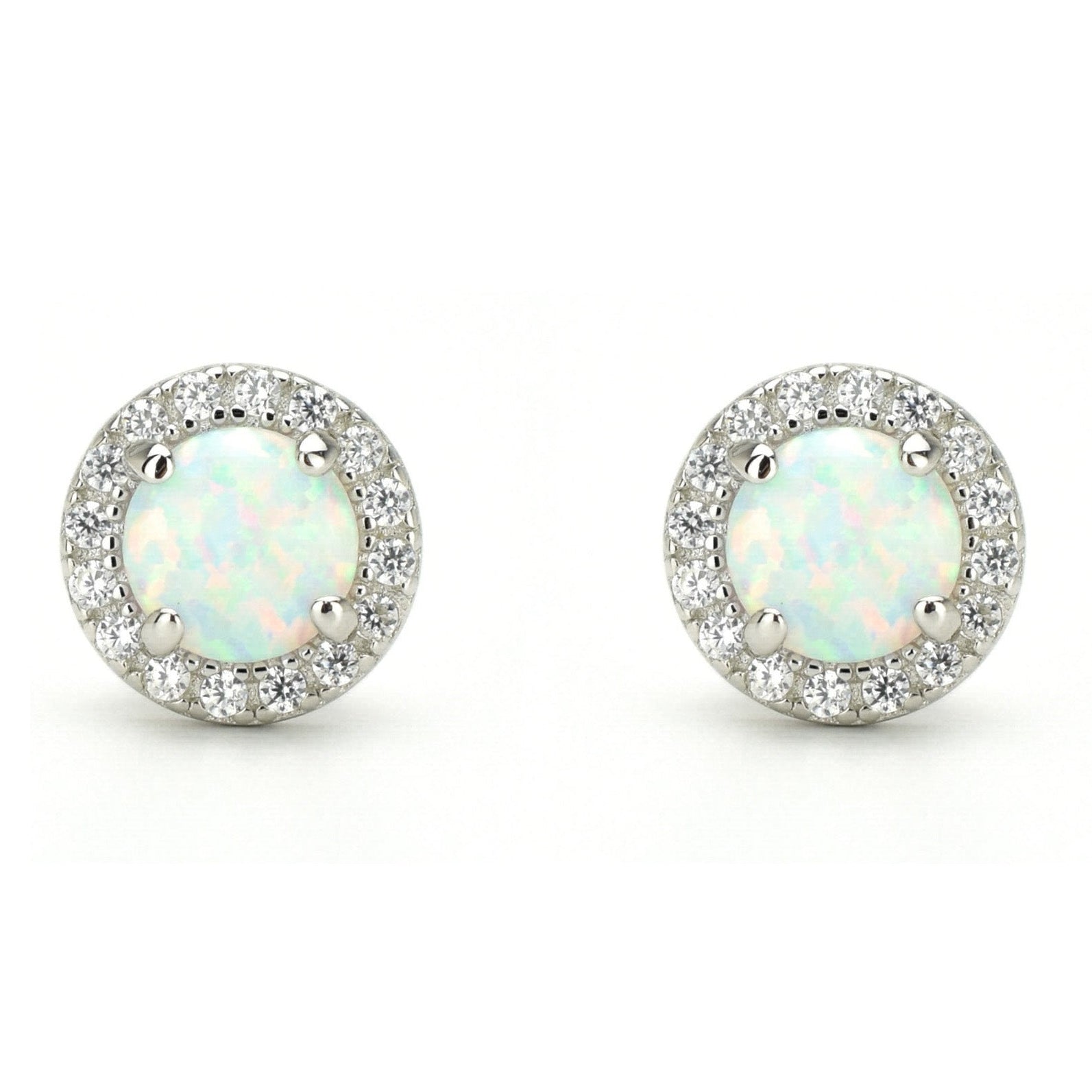 Opaal oorbellen gouden opaal oorbellen, opaal zilveren oorbellen, rosegouden opaal oorbellen, ronde opaal oorbellen, witte stenen oorbellen, birthstone opal, geboortesteen oorbellen, sieraden opaal, oktober sieraden, opaal ronde oorknoppen