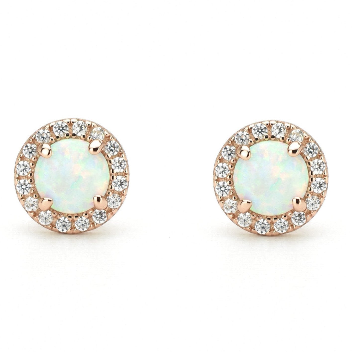 Opaal oorbellen gouden opaal oorbellen, opaal zilveren oorbellen, rosegouden opaal oorbellen, ronde opaal oorbellen, witte stenen oorbellen, birthstone opal, geboortesteen oorbellen, sieraden opaal, oktober sieraden, opaal ronde oorknoppen