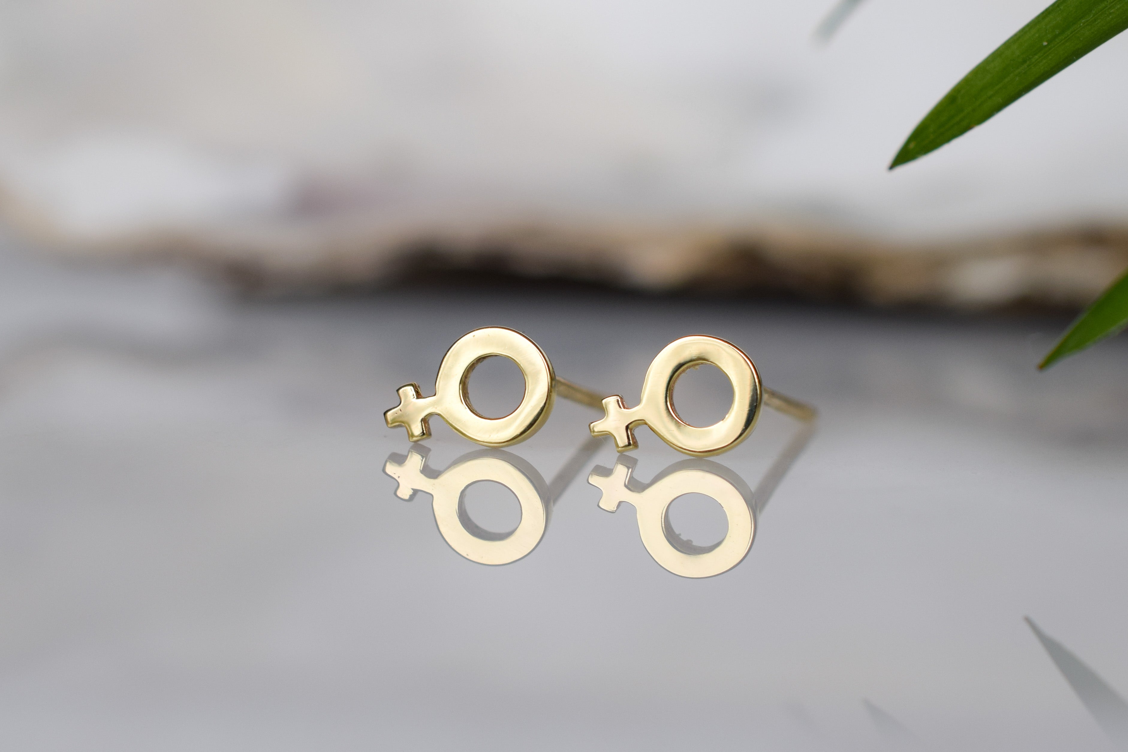 gouden oorknoppen venus, dames oorbellen goud, 14 karaat oorbellen vrouwenteken, vrouwenteken gouden oorbellen, vrouwenteken gouden oorbellen