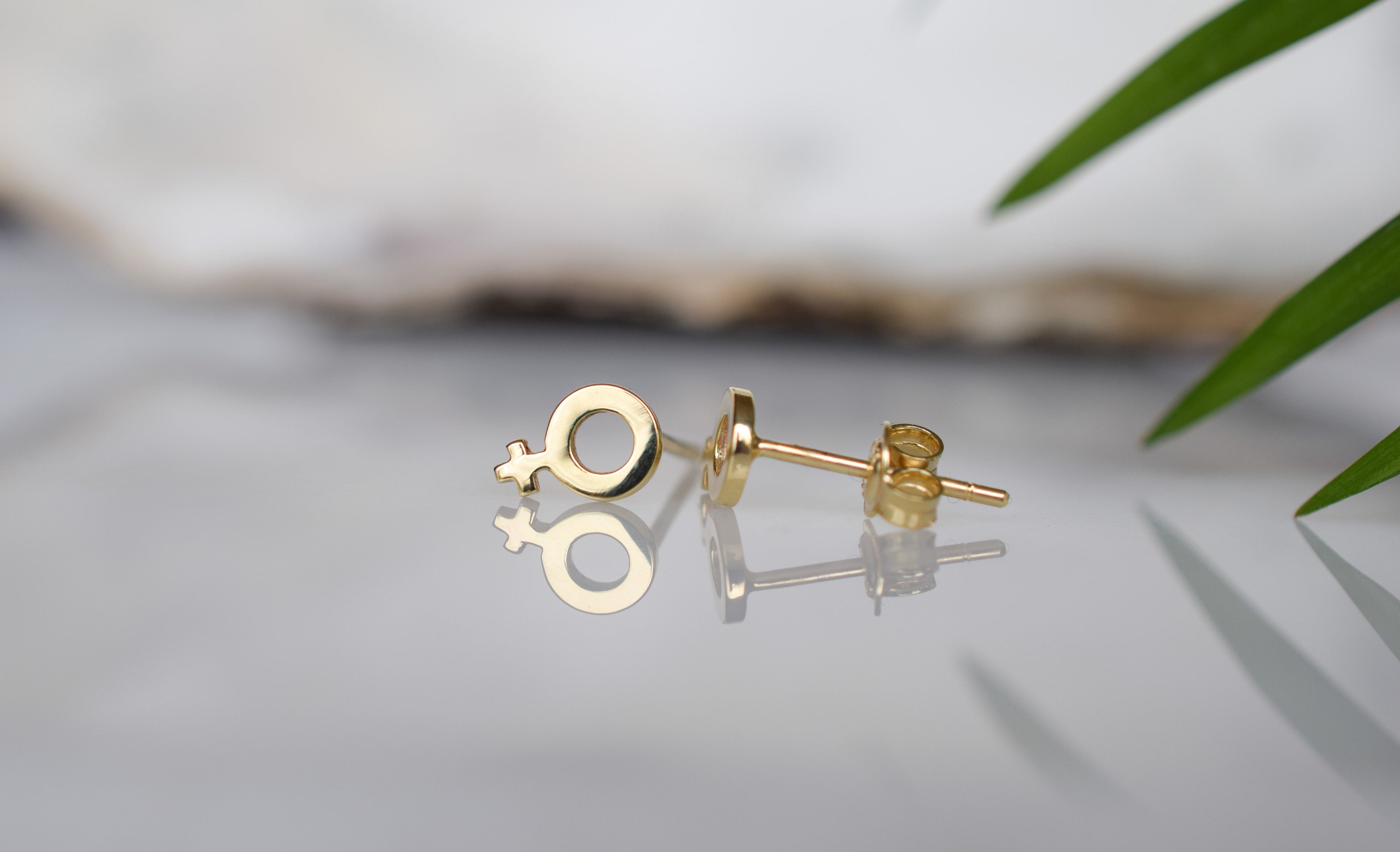 gouden oorknoppen venus, dames oorbellen goud, 14 karaat oorbellen vrouwenteken, vrouwenteken gouden oorbellen, vrouwenteken gouden oorbellen