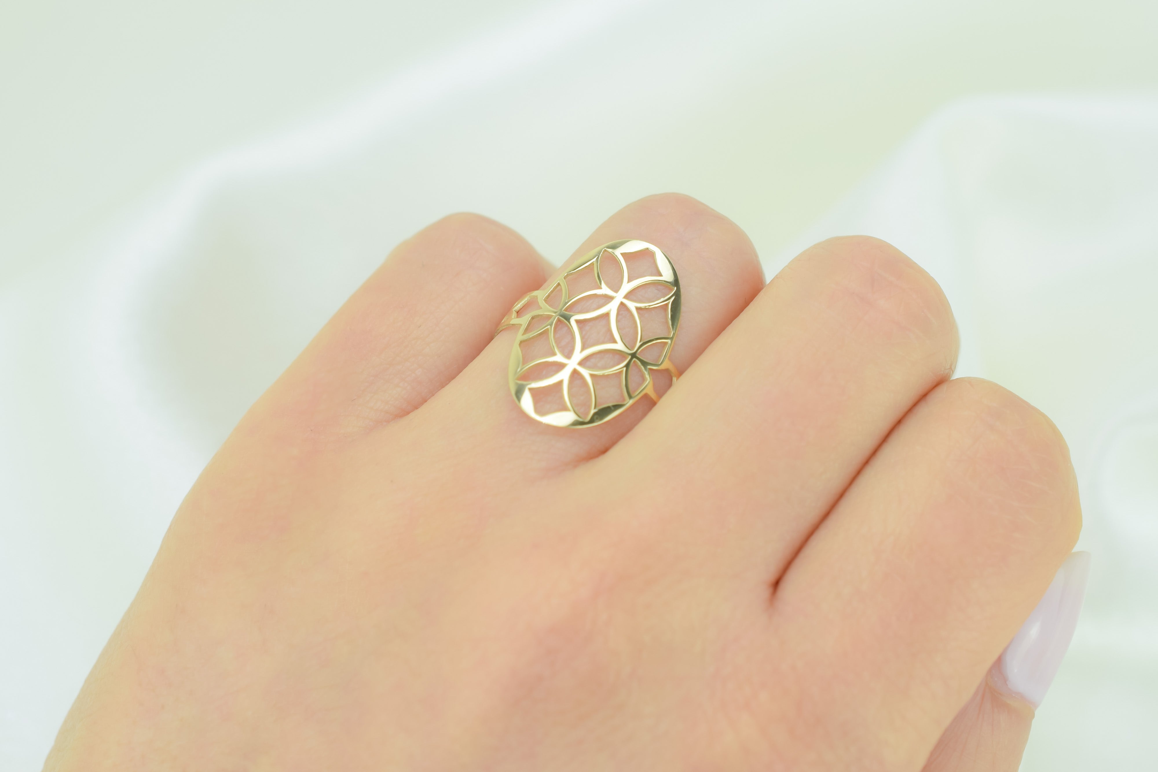 14k Gouden Ring, Brede Ring, Statement Ring, Zegelring, Gouden Zegel Ring, Ovale Ring, Bloemen Ring, Sieraden