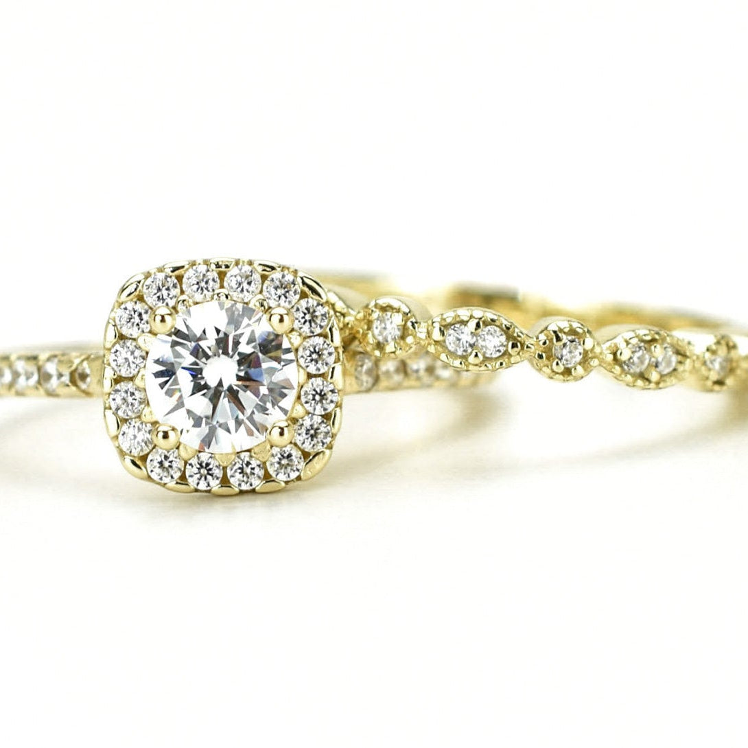 Ringset, Verlovingsring, trouwring, Halo ring, Zilveren ring, Gouden ringset, Solitaire ring, vriendschapsring, promise ring, Rose Gouden Ring, Art deco Ring