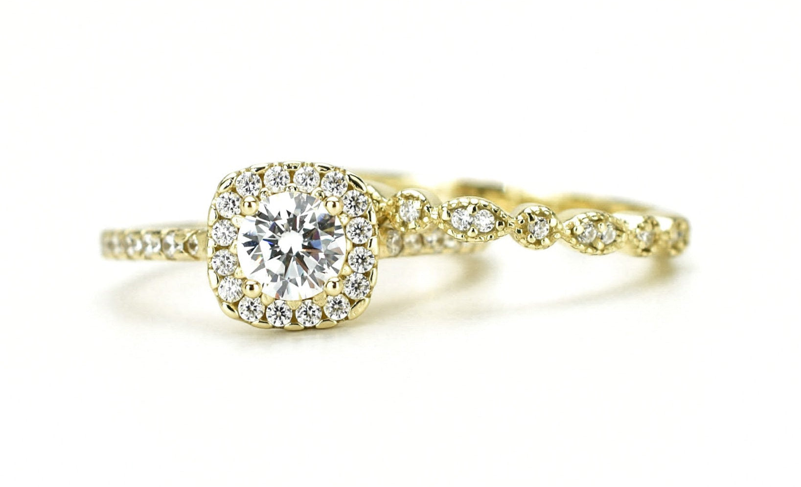 Ringset, Verlovingsring, trouwring, Halo ring, Zilveren ring, Gouden ringset, Solitaire ring, vriendschapsring, promise ring, Rose Gouden Ring, Art deco Ring