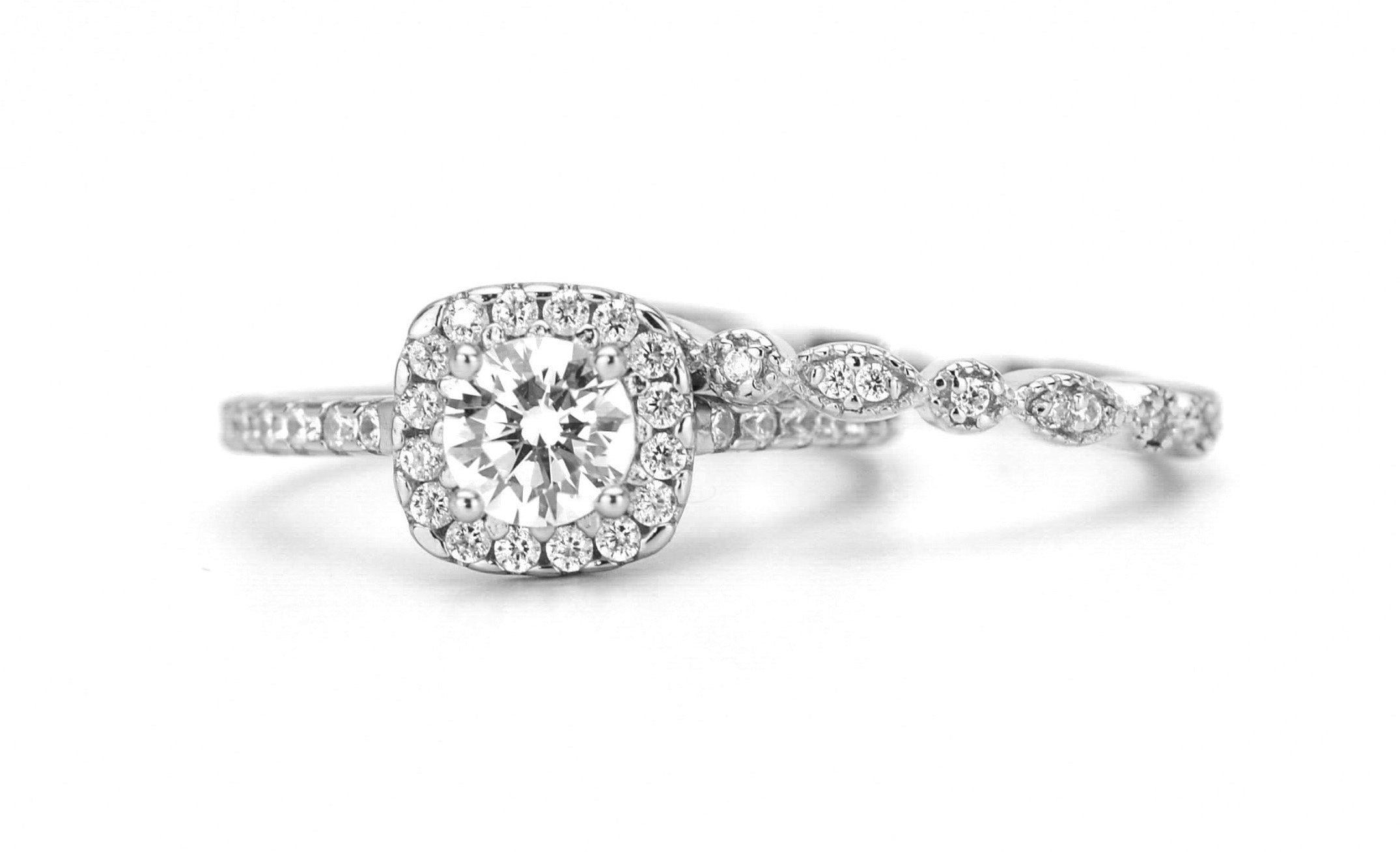 Ringset, Verlovingsring, trouwring, Halo ring, Zilveren ring, Gouden ringset, Solitaire ring, vriendschapsring, promise ring, Rose Gouden Ring, Art deco Ring